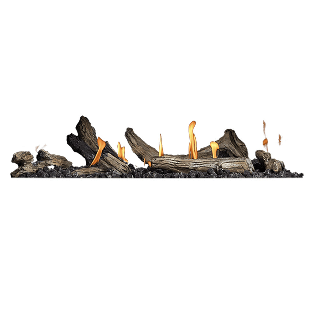 Driftwood log kit with dark logs and orange flame tips