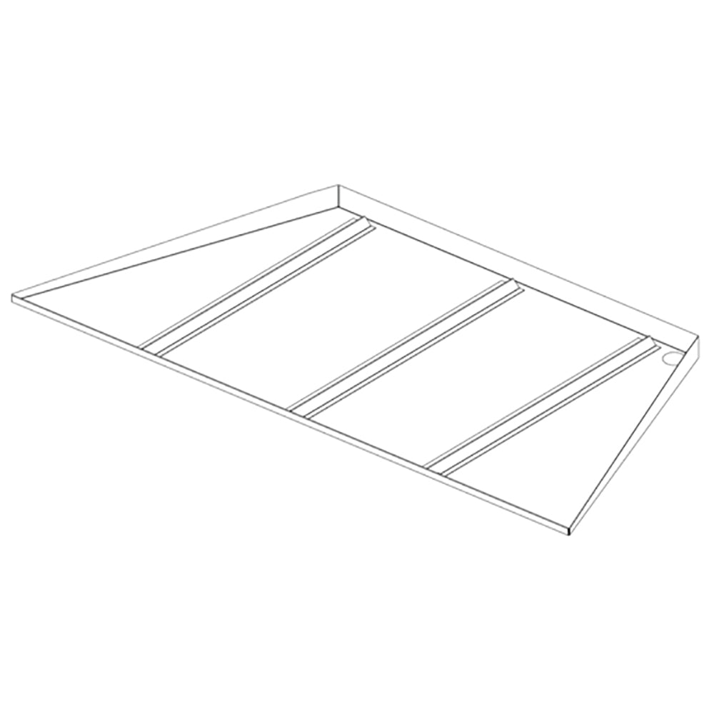 42-inch rectangular metal drain pan with raised channels and slotted sides