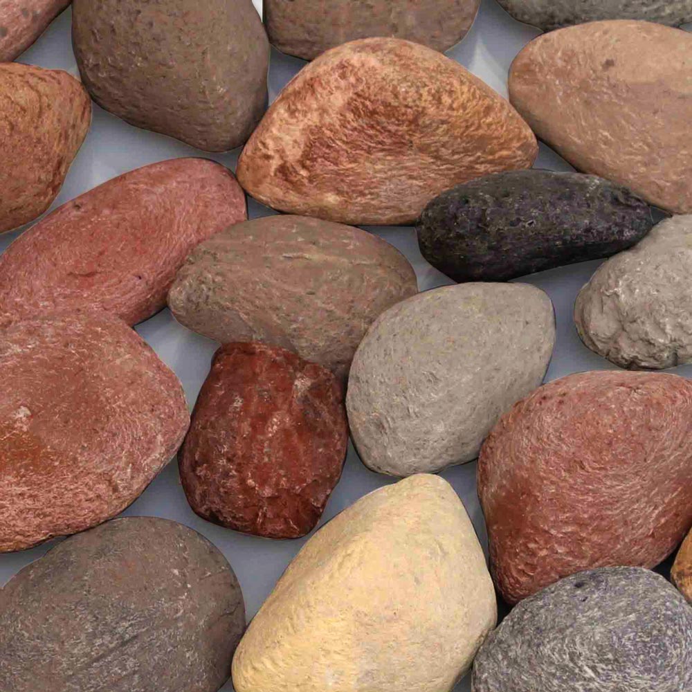 Decorative rocks assortment, smooth assorted stones in red, brown, gray, and tan