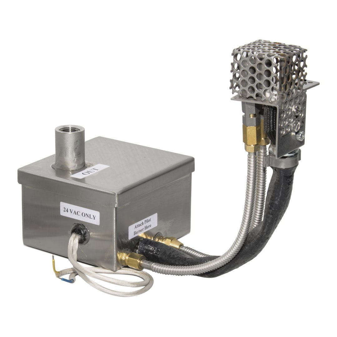 The Outdoor Plus Stainless Steel Linear H-Style Bullet Electronic Ignition Gas Fire Pit Burner Kit with Flat Pan