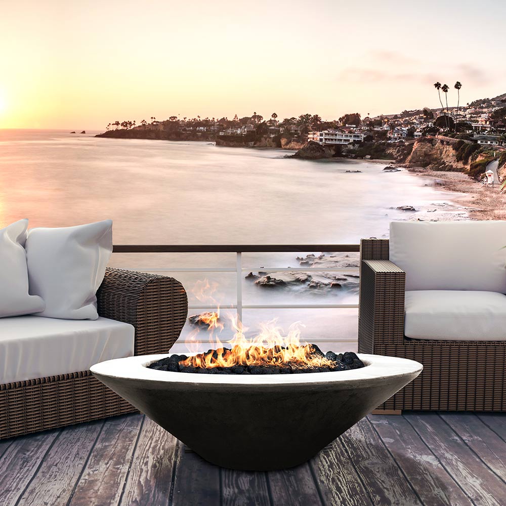 Prism Hardscapes Embarcadero Pedestal Concrete Gas Fire Pit, 31-Inch