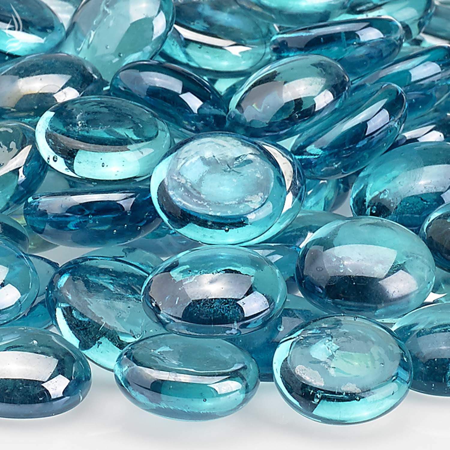 American Fire Glass 1/2-Inch Fire Glass Beads, 10 lbs, Aqua Blue Luster