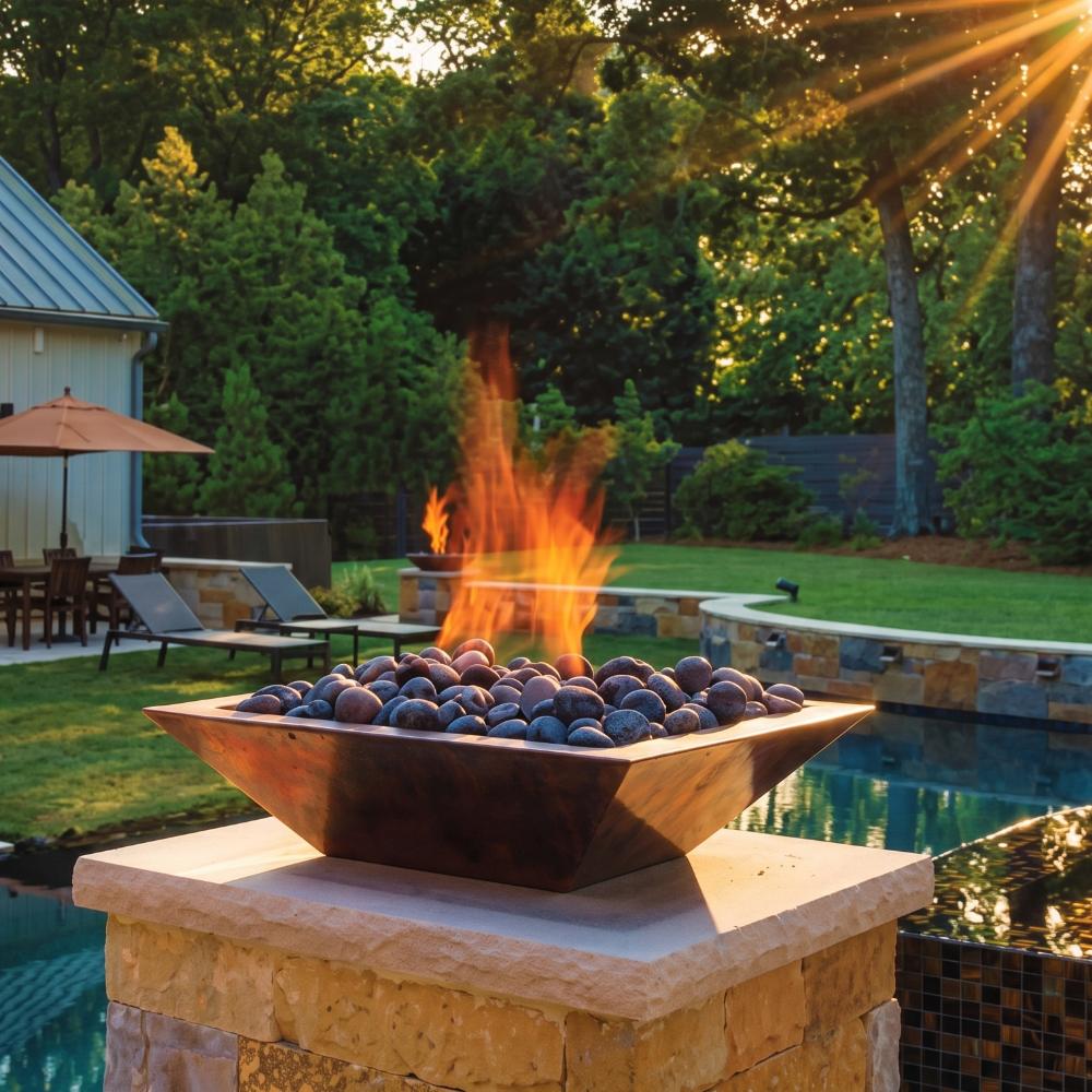 Grand Effects Square Corinthian Copper Gas Fire Bowl
