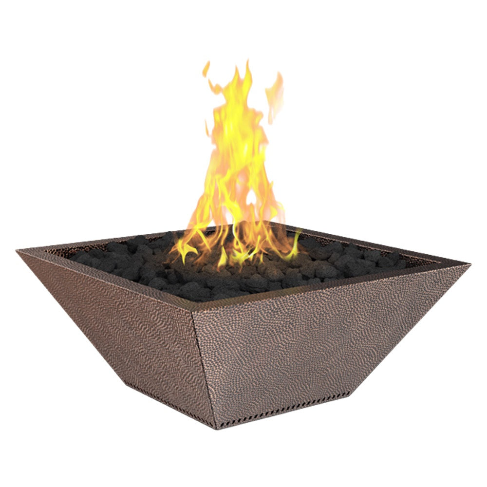 Grand Effects Square Corinthian Hammered Copper Gas Fire Bowl