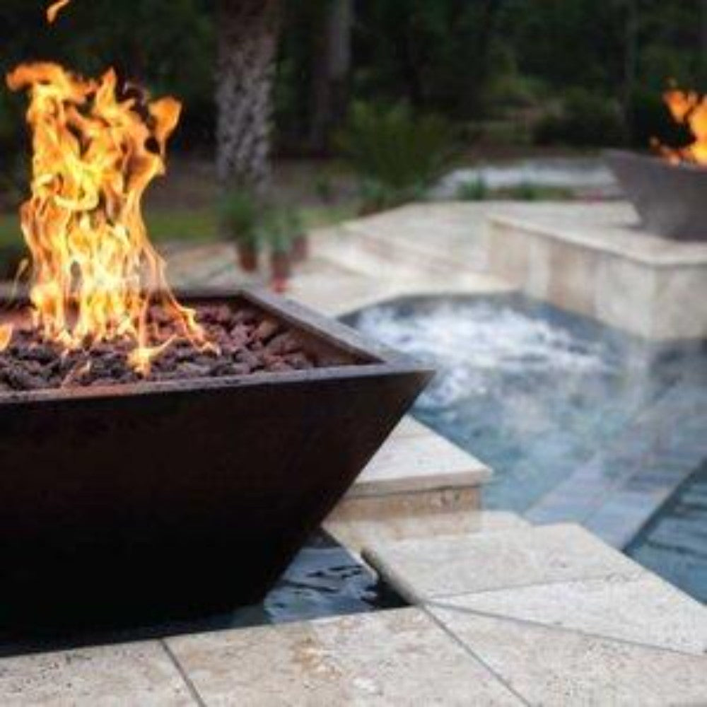 Grand Effects Square Corinthian Hammered Copper Gas Fire Bowl