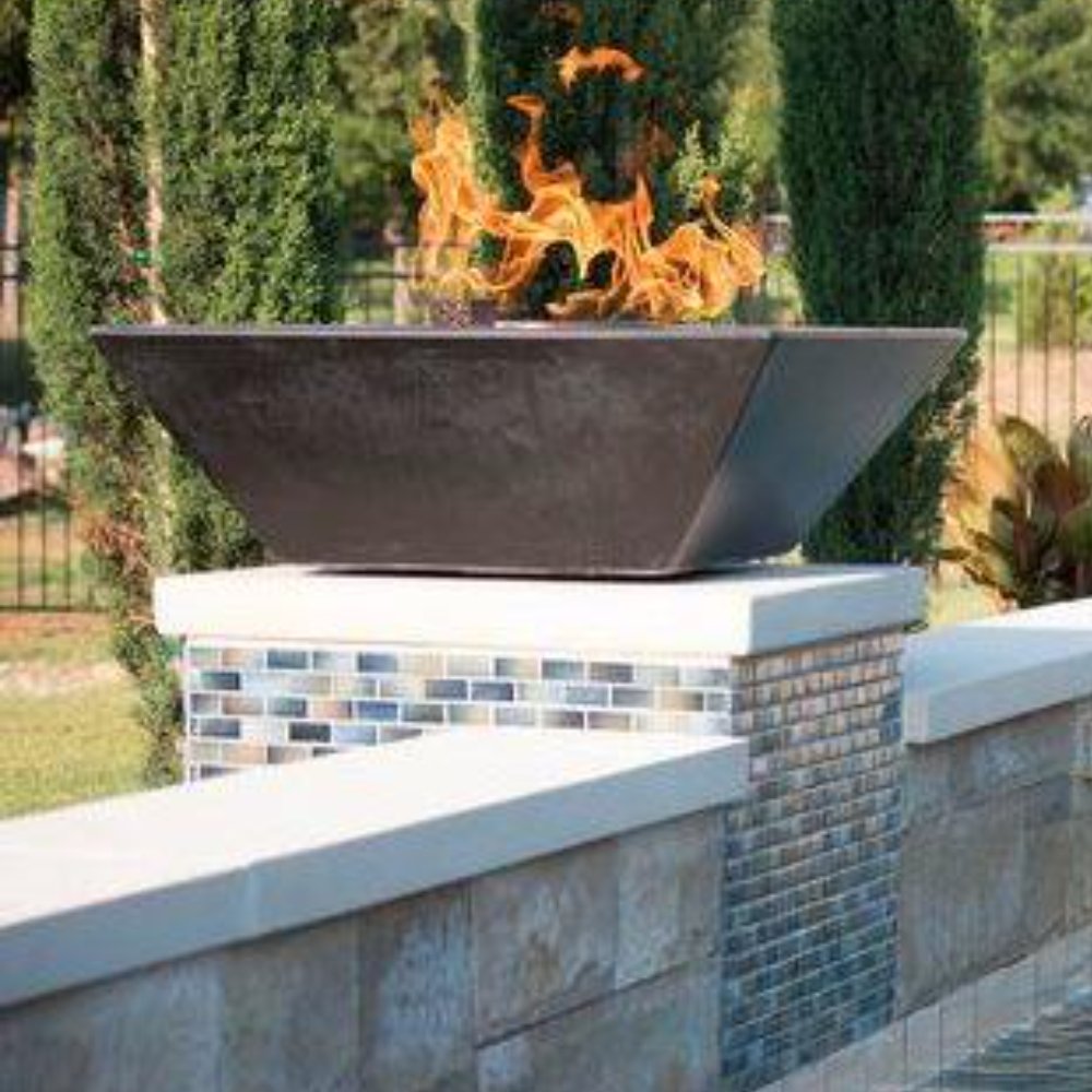 Grand Effects Square Corinthian Hammered Copper Gas Fire Bowl