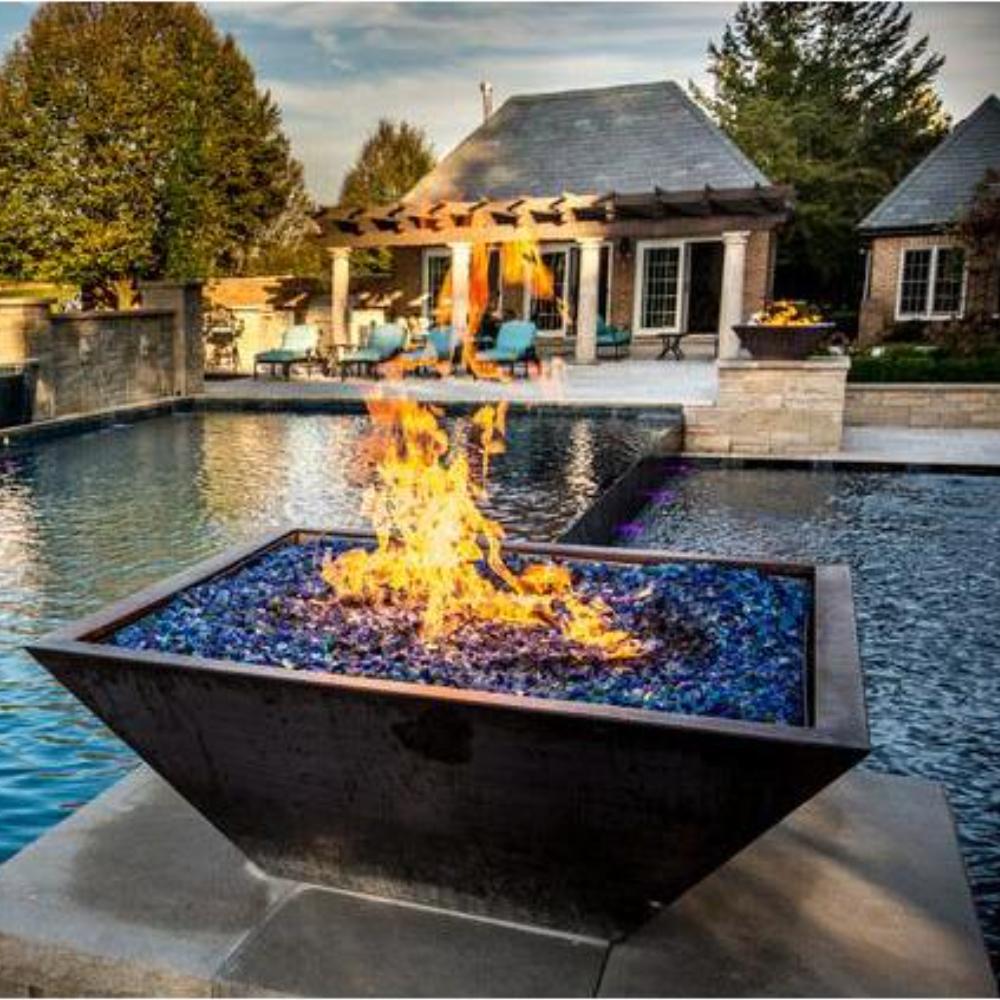 Grand Effects Square Corinthian Hammered Copper Gas Fire Bowl