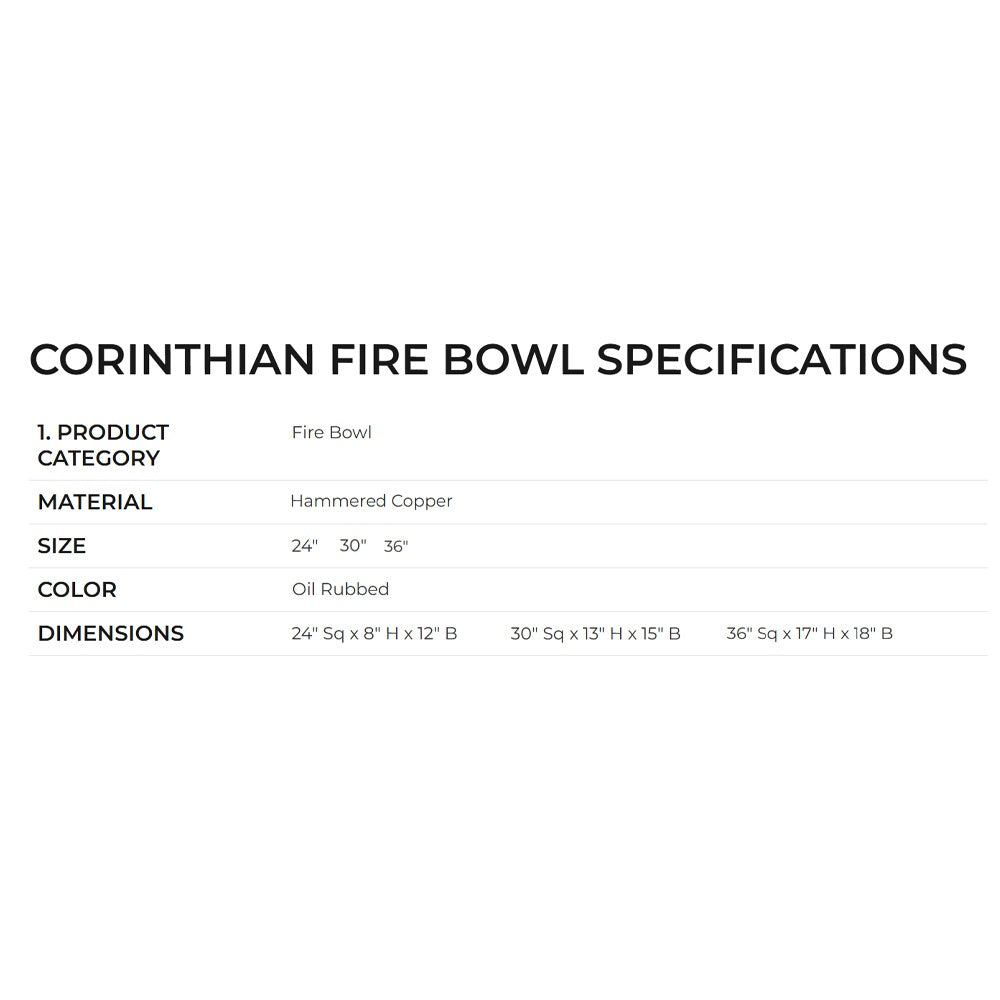 Grand Effects Square Corinthian Hammered Copper Gas Fire Bowl
