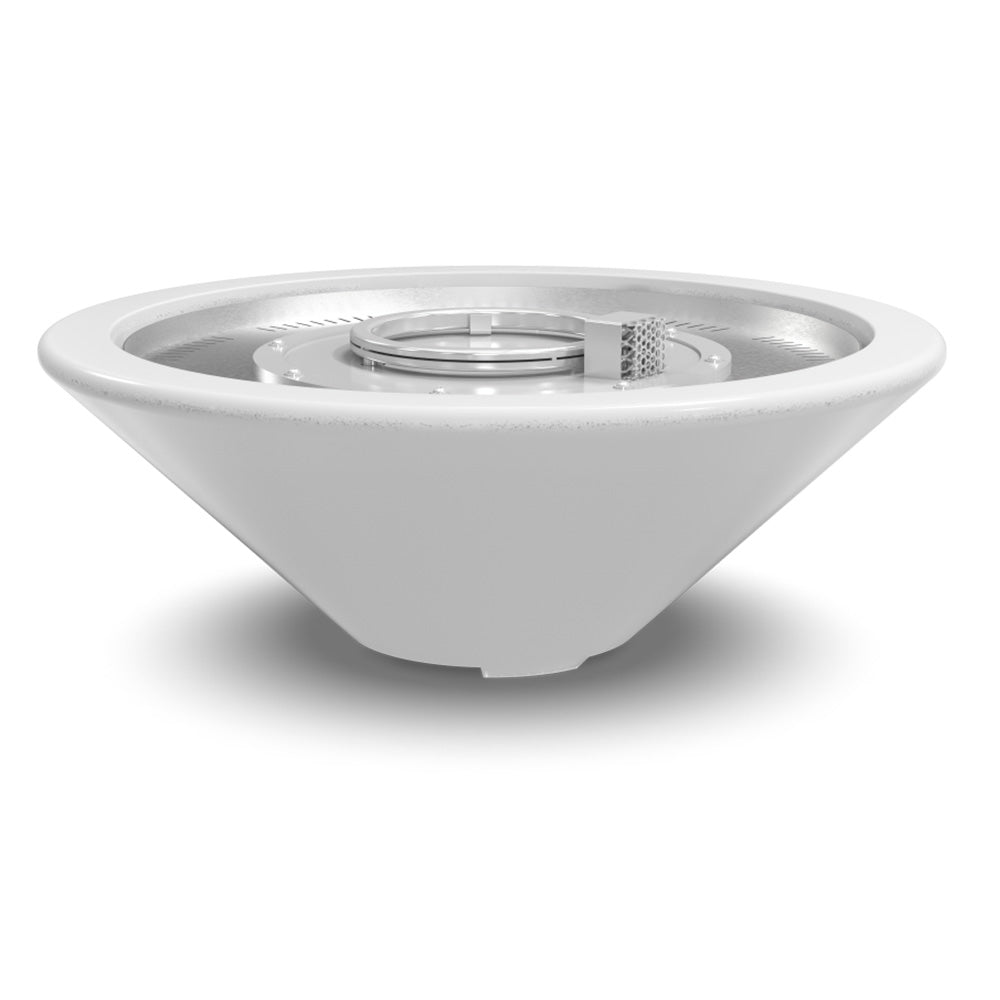 Light gray concrete gas fire bowl with burner and control unit