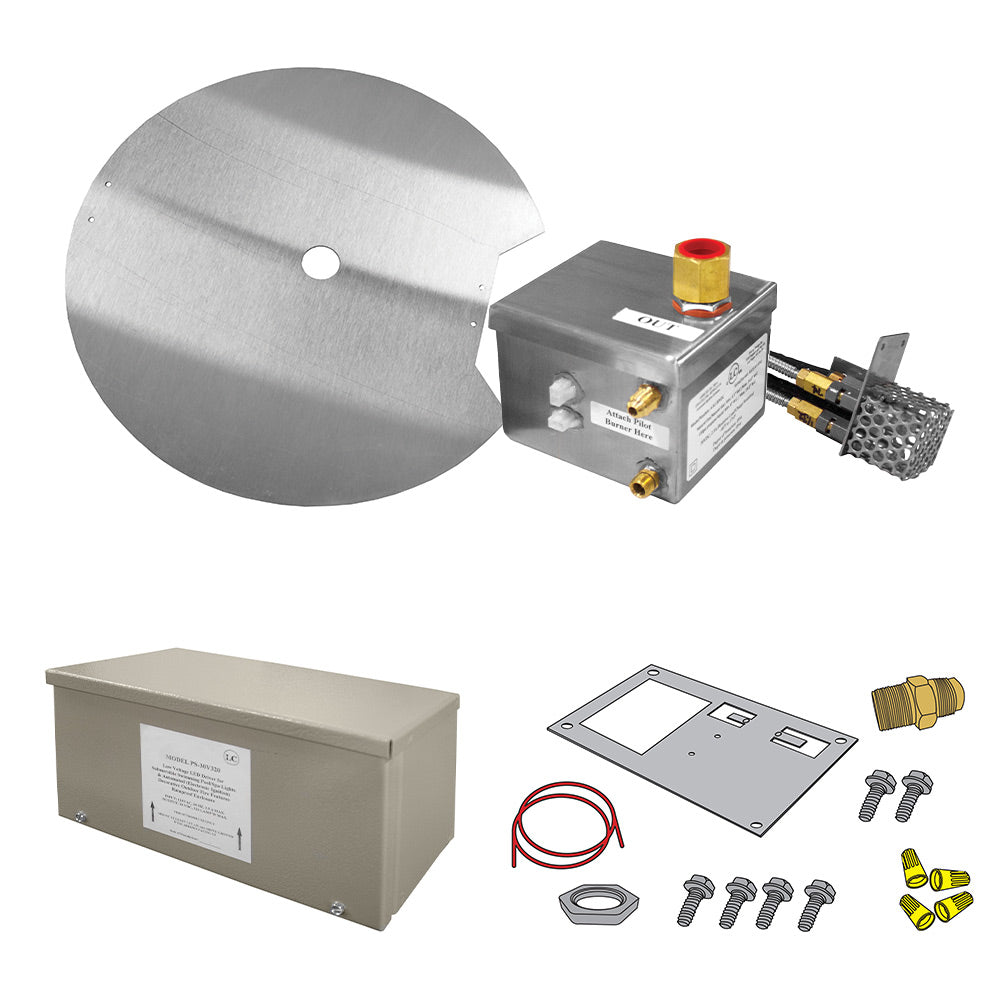 Natural gas outdoor fire ignition system kit with metal burner and control box parts