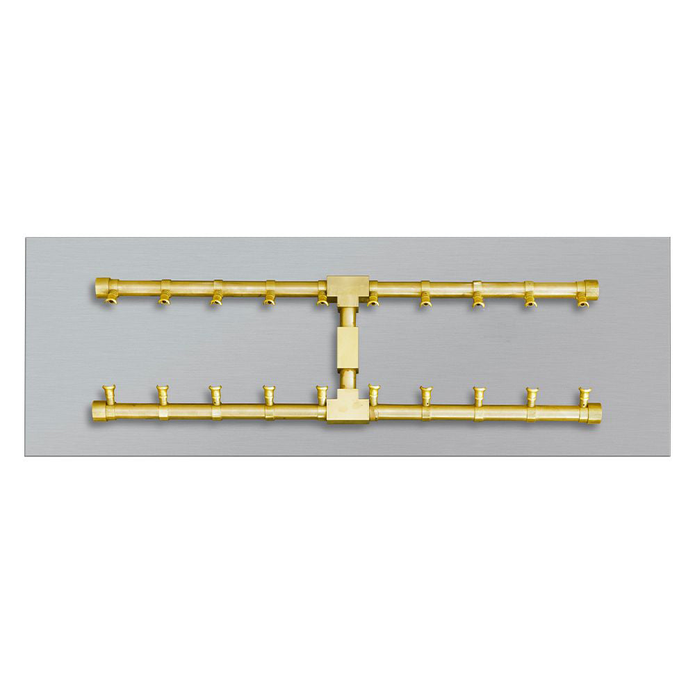 Gas burner ignition assembly with flexible metal hose and two brass connectors
