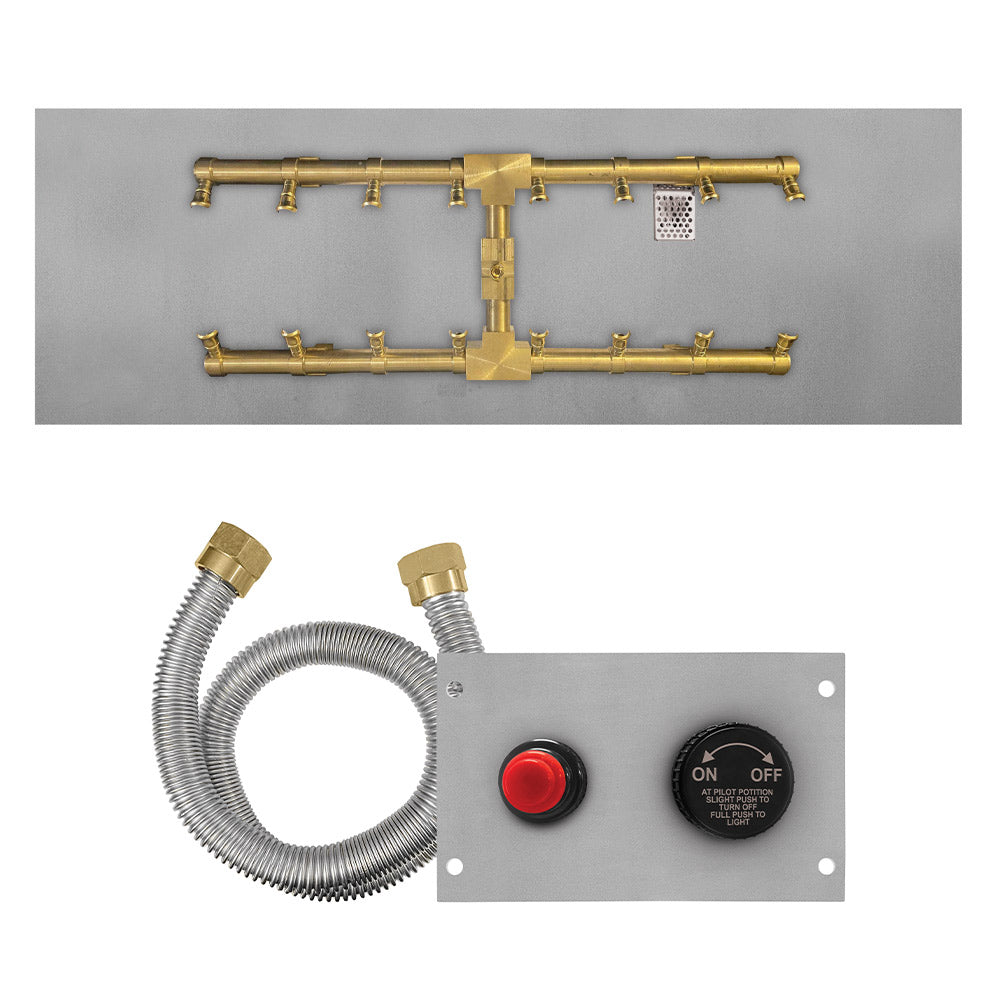 Firegear FG-LOF-BHTPSI Pro Series Line of Fire Flame Sensing Spark Ignition Gas Fire Pit Burner Kit with Flat Pan & Brass H-Shaped Burner