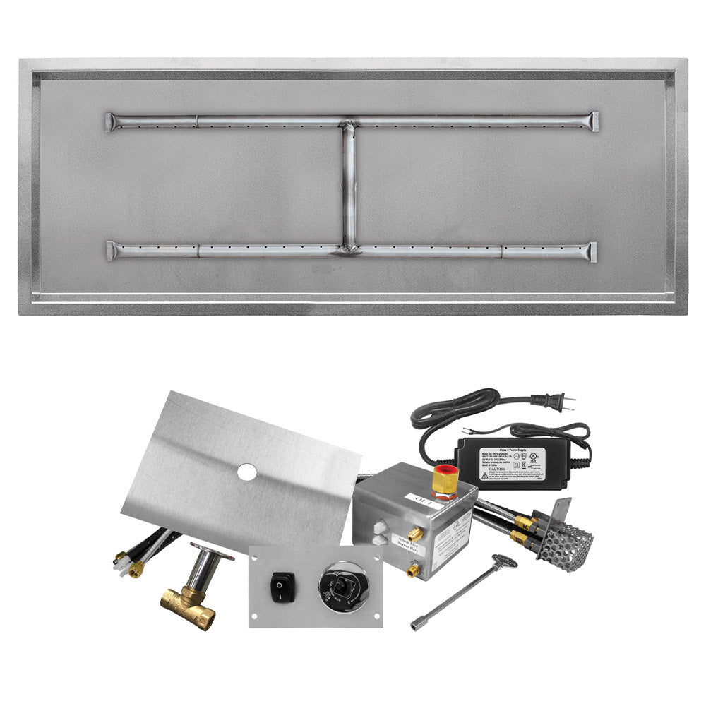 Stainless steel gas fire pit burner kit with drop pan and electronic ignition components