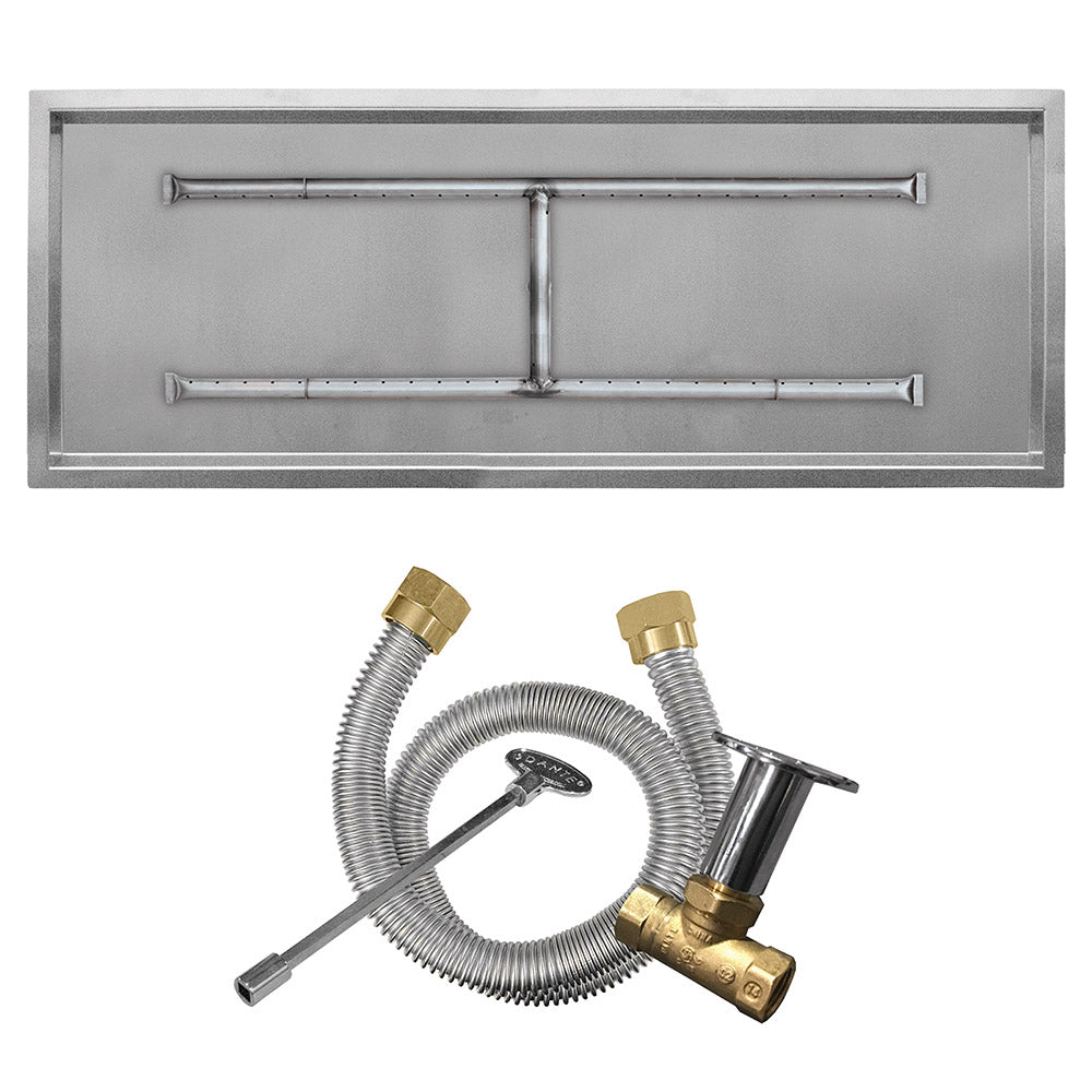Stainless steel gas burner kit with H-shaped burner and drop pan base