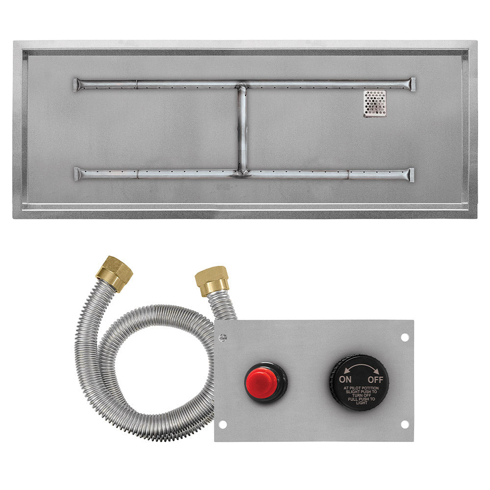 Firegear FG-LOF-SHDTPSI Line of Fire Flame Sensing Spark Ignition Gas Fire Pit Burner Kit with Drop Pan & Stainless Steel H-Shaped Burner