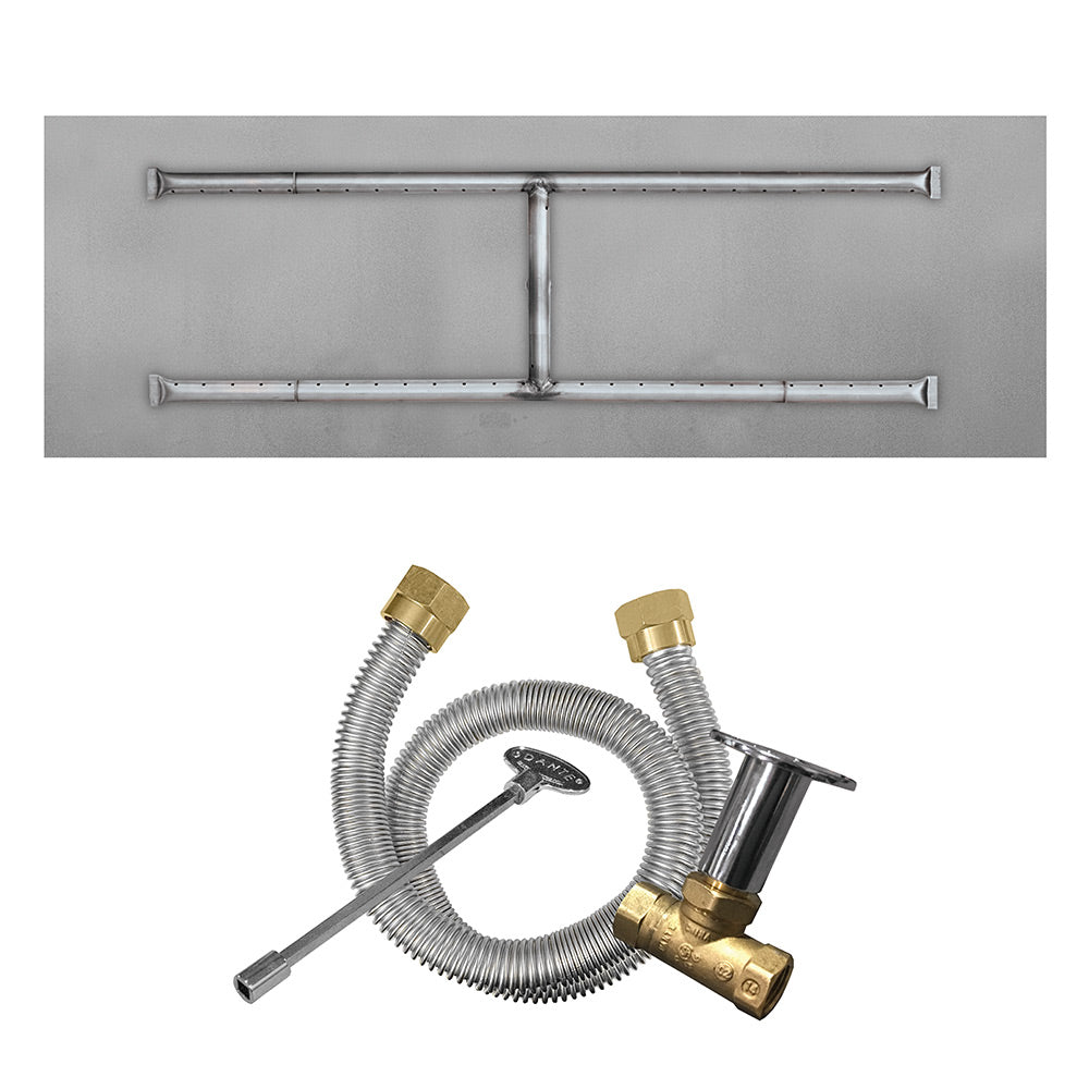Stainless steel gas burner kit with flexible hose and brass gas fittings