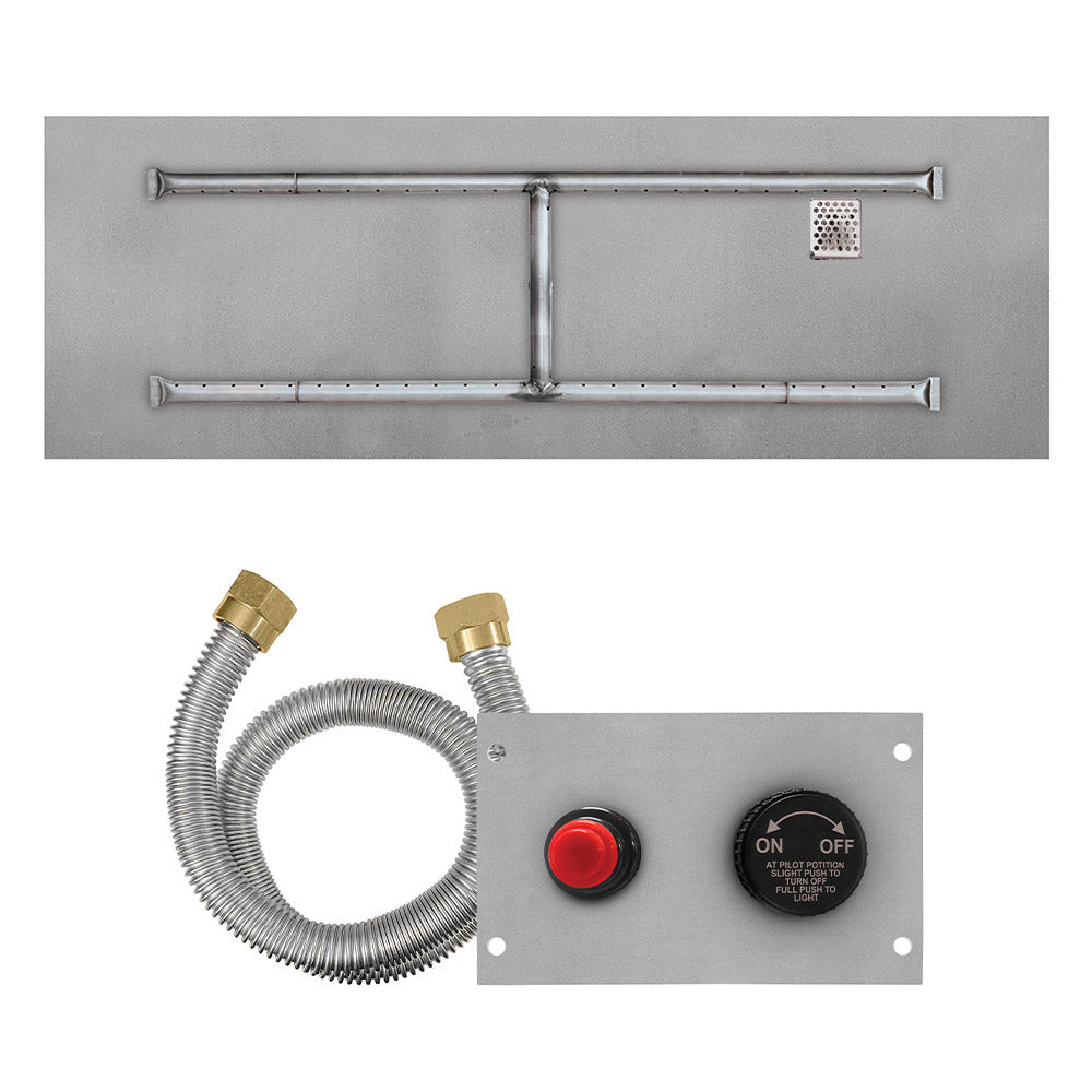 Gas fire pit burner kit with H-shaped tubes, ignition module, and gas hose
