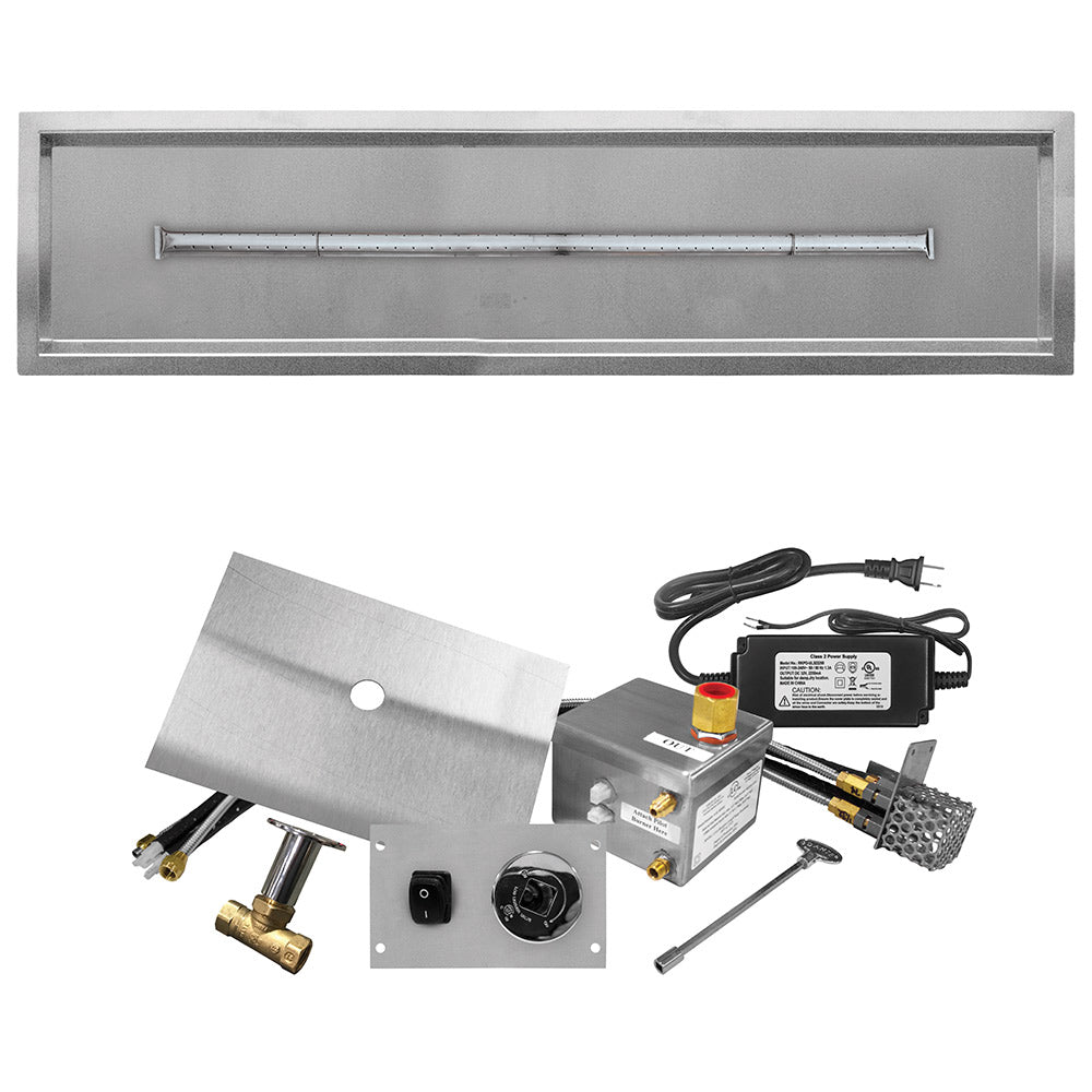 Stainless steel gas fire pit burner kit with T-shaped burner and drop pan