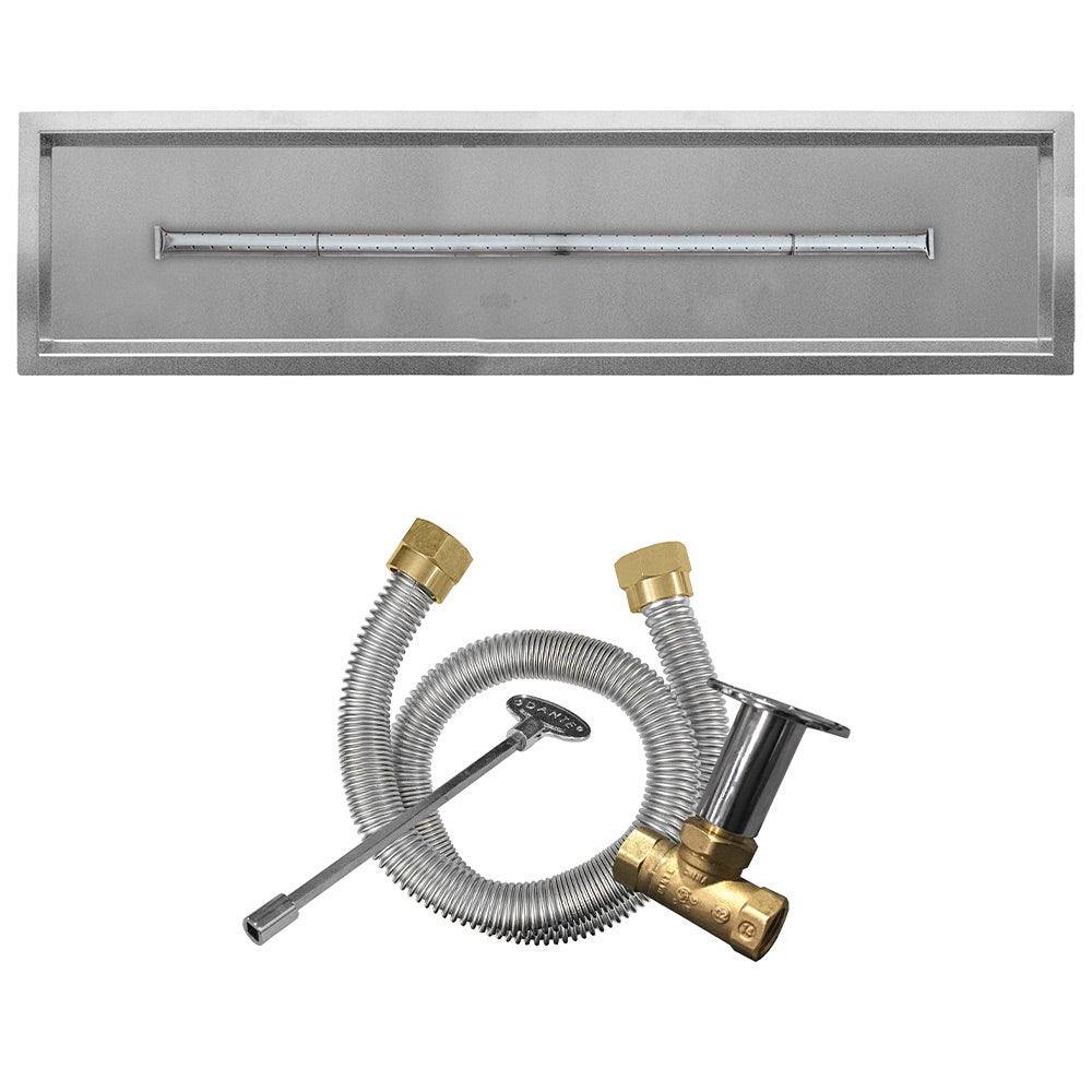 Stainless steel gas fire pit burner kit with drop pan and T-shaped burner components