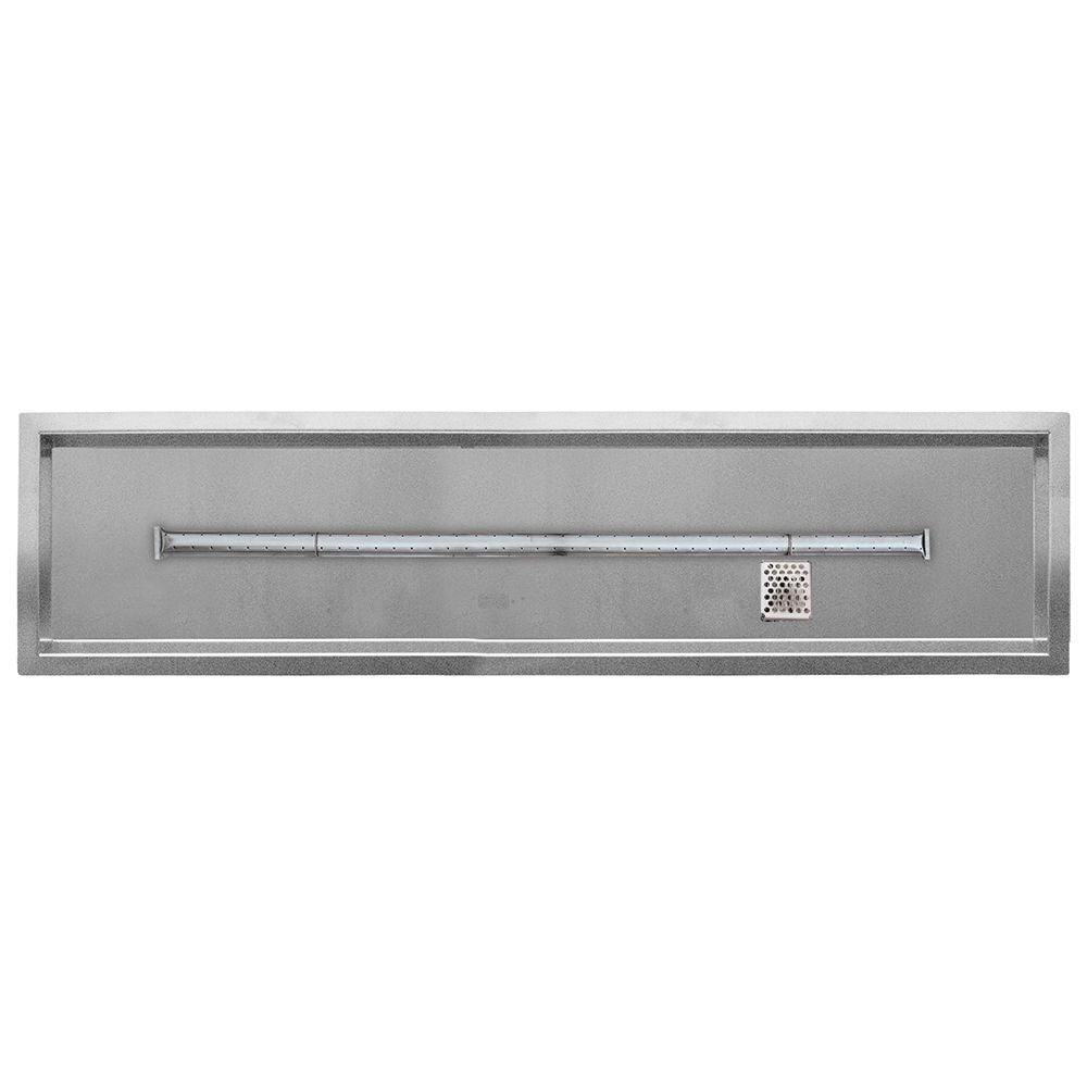 Stainless steel gas fire pit burner kit with drop pan and flame-sensing module
