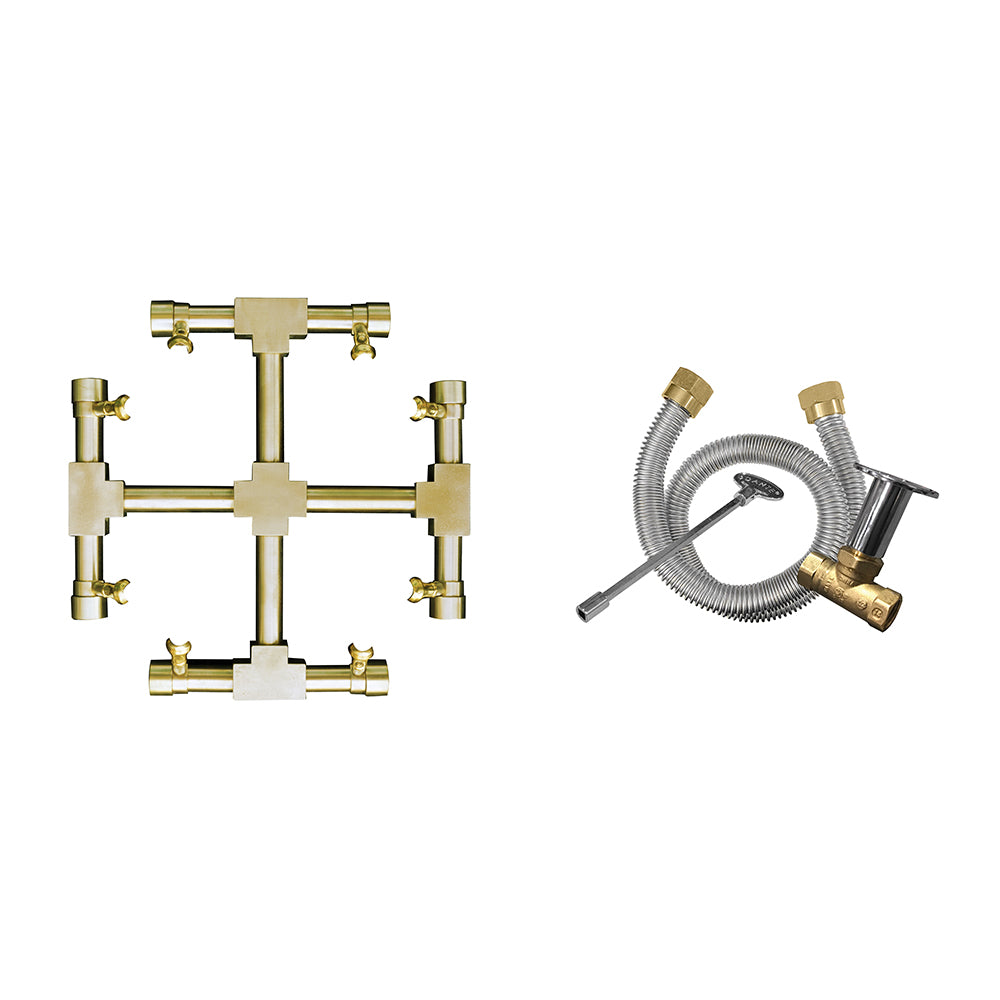 Brass match light kit with snowflake burner manifold and ignition hose set