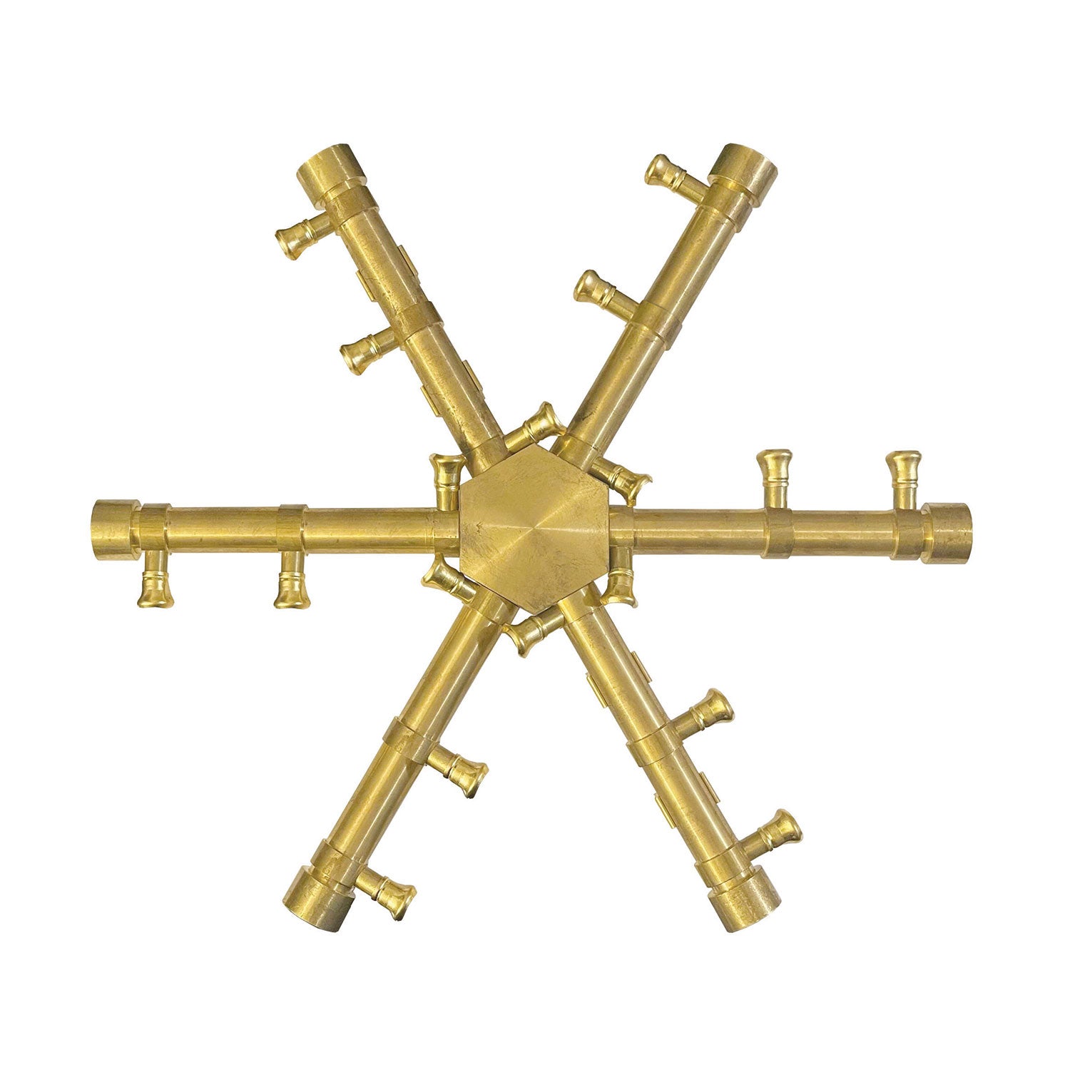 Brass gas fire pit burner spurs with cross-shaped ignition manifold
