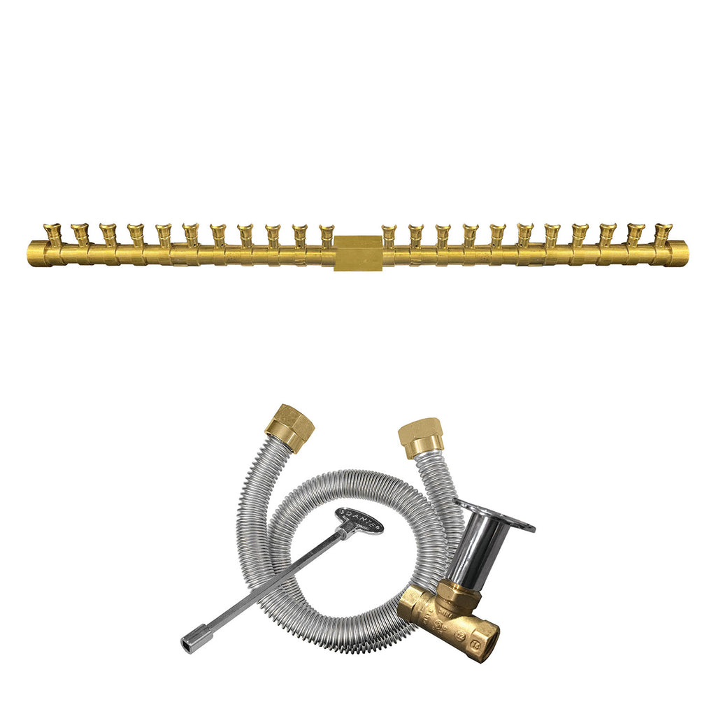 Brass T-shaped gas fire pit burner bar