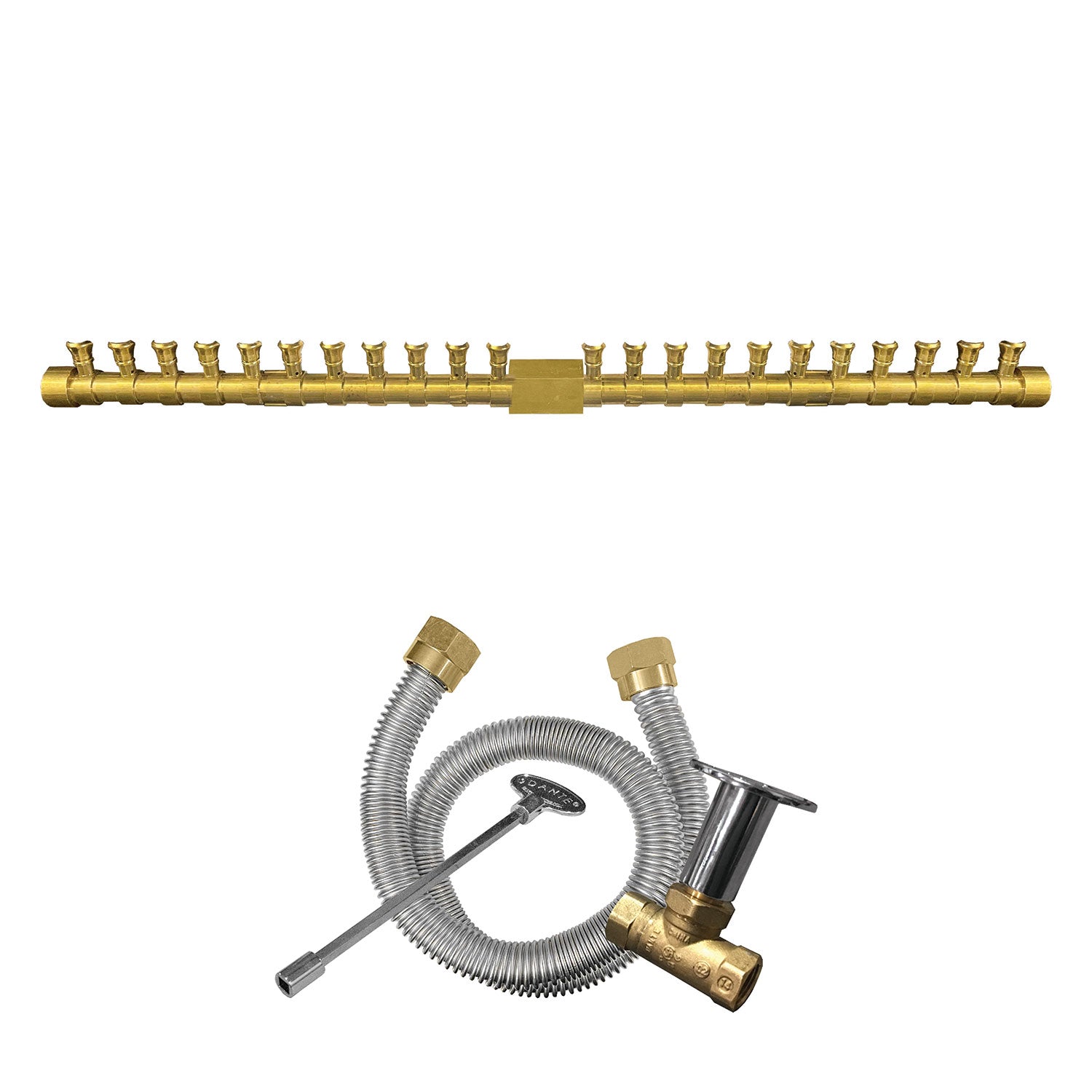 Brass T-shaped gas fire pit burner bar