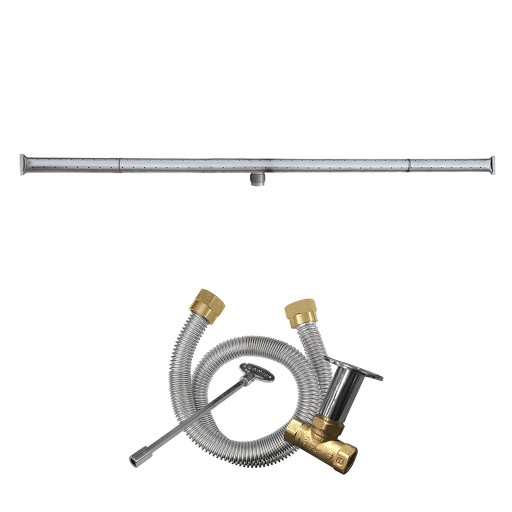 T-shaped stainless steel gas fire pit burner with brass fittings and flexible hose