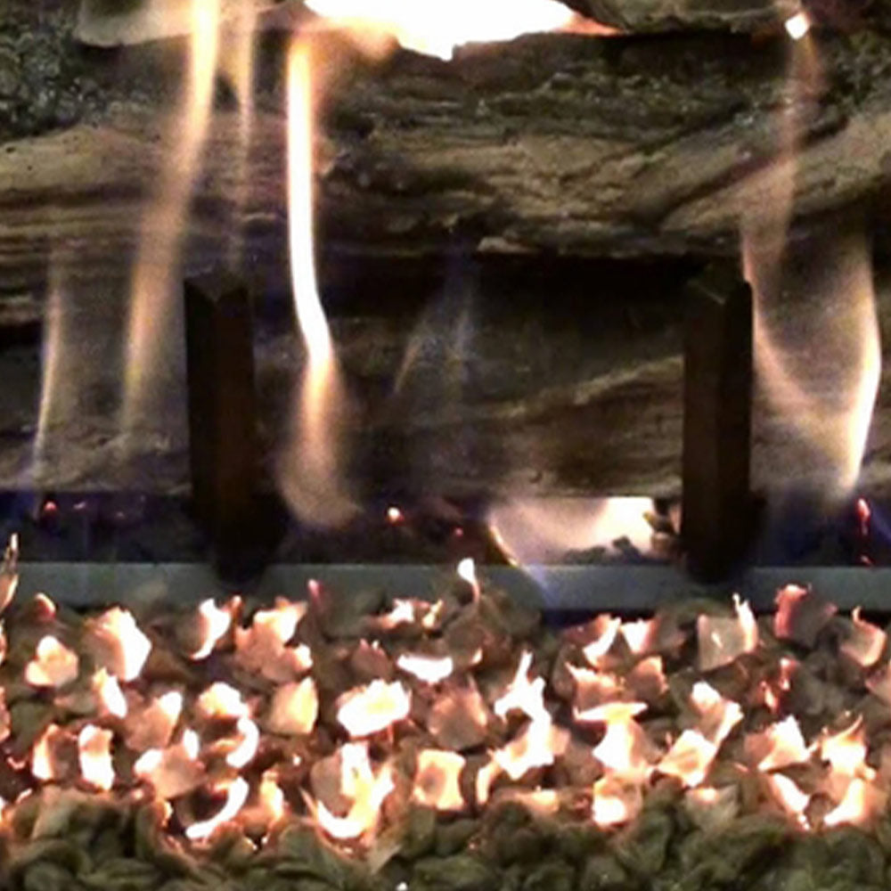 Glowing ember fireplace media with small flames and orange sparks