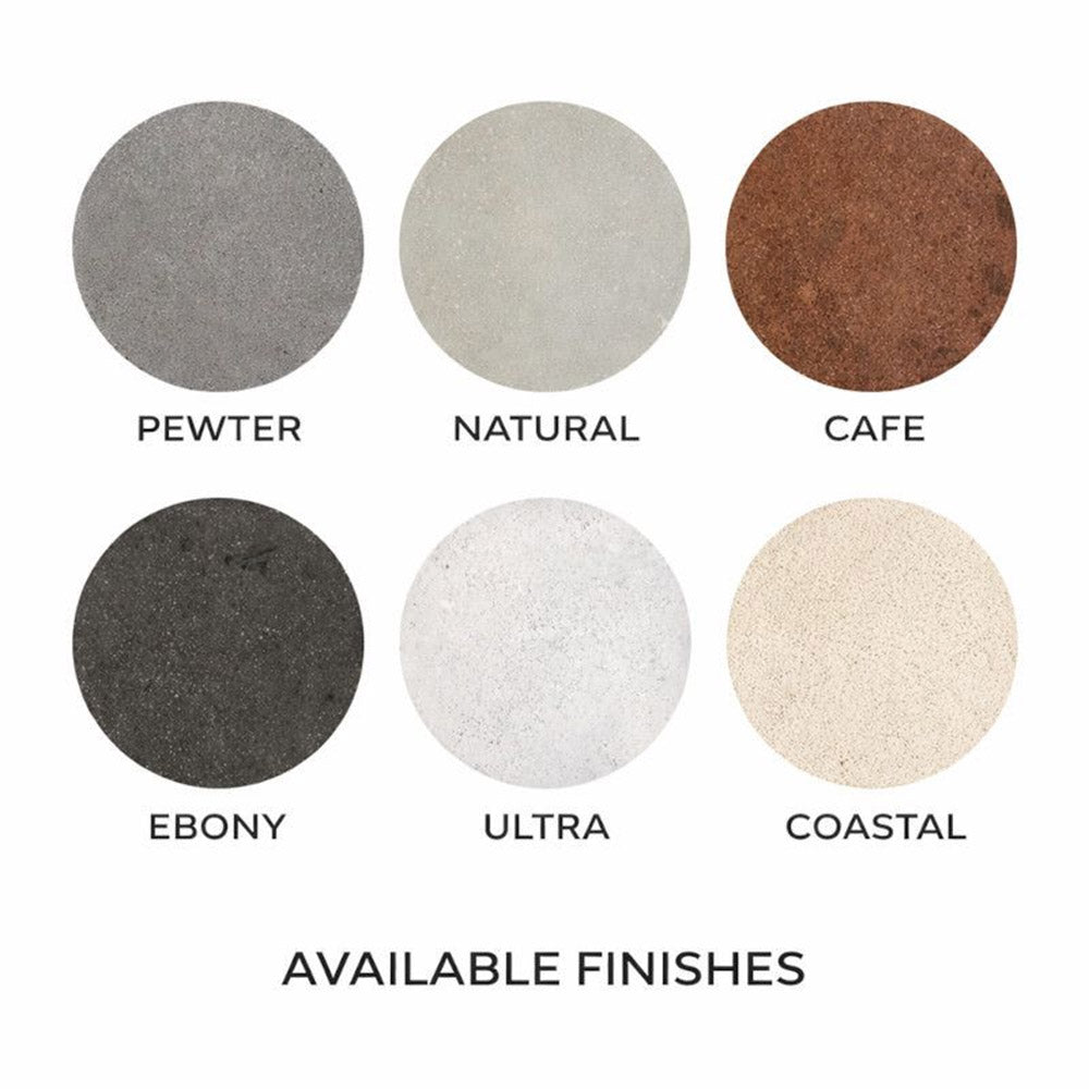 Verona small concrete gas fire and water bowl finish swatches: pewter, natural, cafe