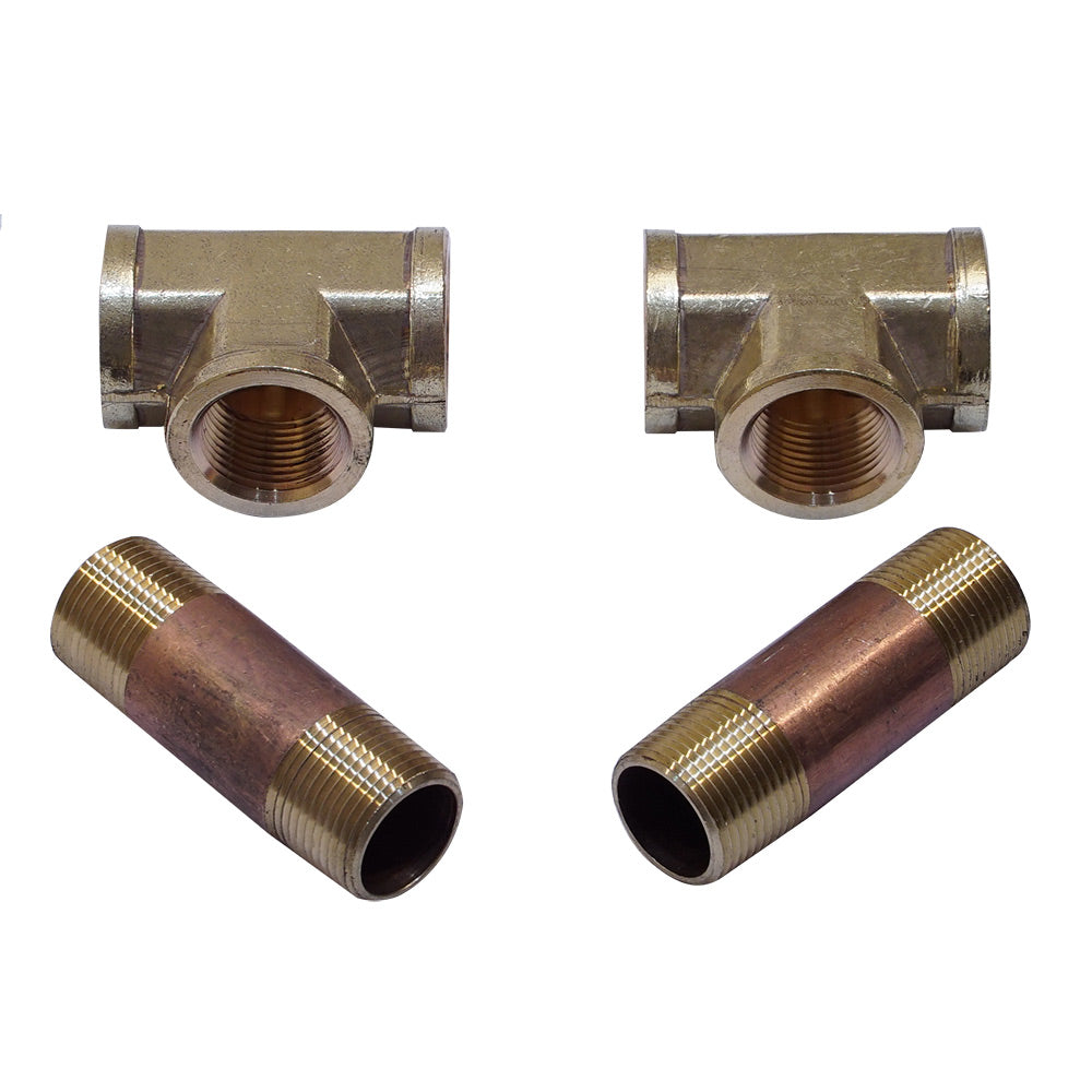 Brass plumbing fitting set with threaded ends, key valve connector and flex line adapters