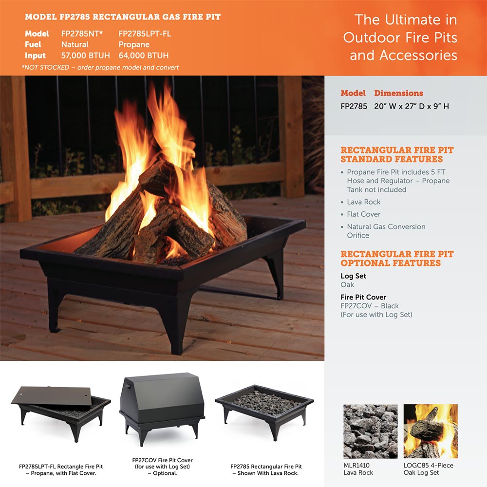 Kingsman FP2785LPT-FL 27-Inch Rectangular Push Button Spark Ignition Propane Fire Pit Burner Kit