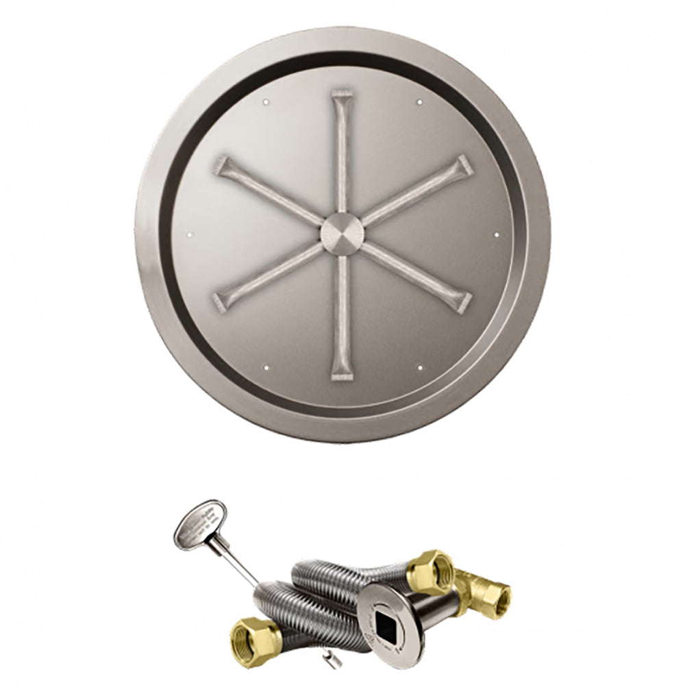 Stainless steel round burner pan with cross baffle and match-light ignition part