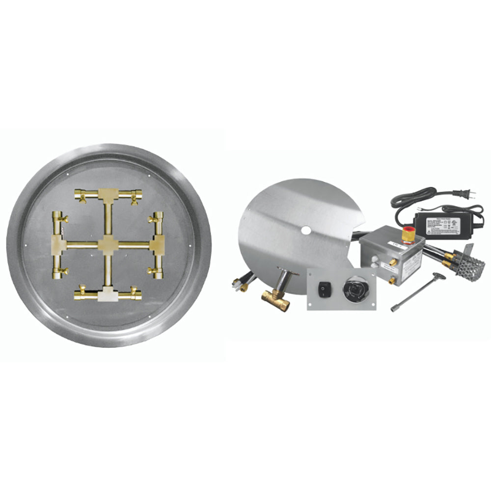 Firegear FPB-RPSSF-AWS Electronic Ignition Gas Fire Pit Burner Kit with Round Drop-In Pan & Brass Burning Snowflake