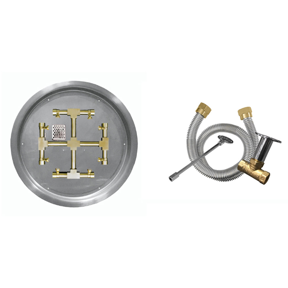 Firegear FPB-RPSSF-MT Match Light Ignition Gas Fire Pit Burner Kit with Round Drop-In Pan & Brass Burning Snowflake