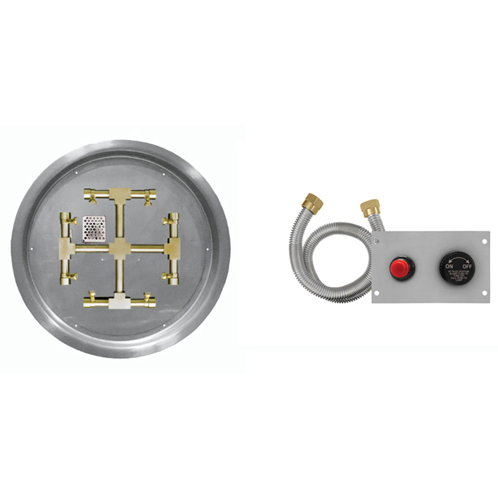 Firegear FPB-RPSSF-TPSI Flame Sensing Spark Ignition Gas Fire Pit Burner Kit with Round Drop-In Pan & Brass Burning Snowflake