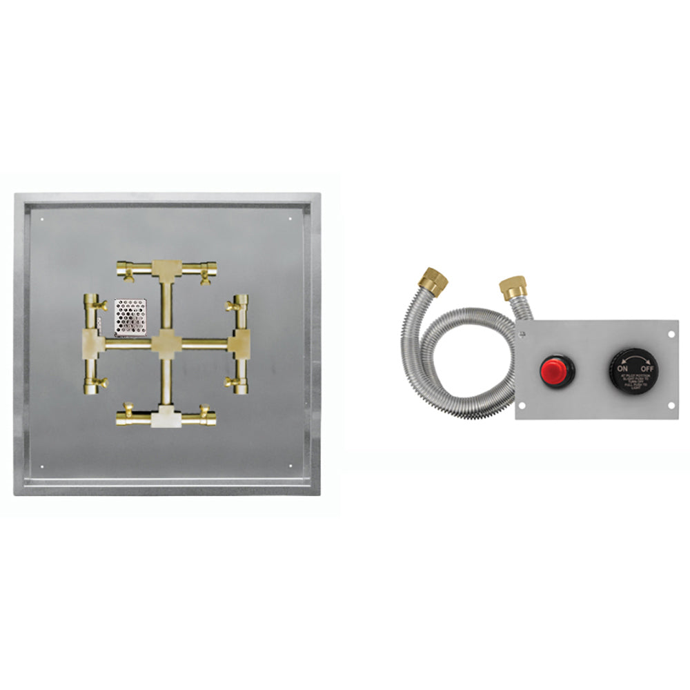 Gas fire pit burner kit manifold panel with brass fittings, igniter and ignition control module