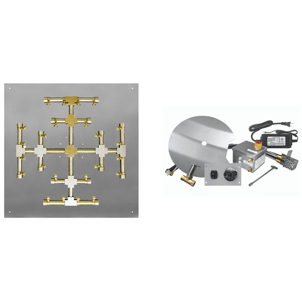 Brass gas burner manifold kit with electronic ignition parts and flat mounting plate