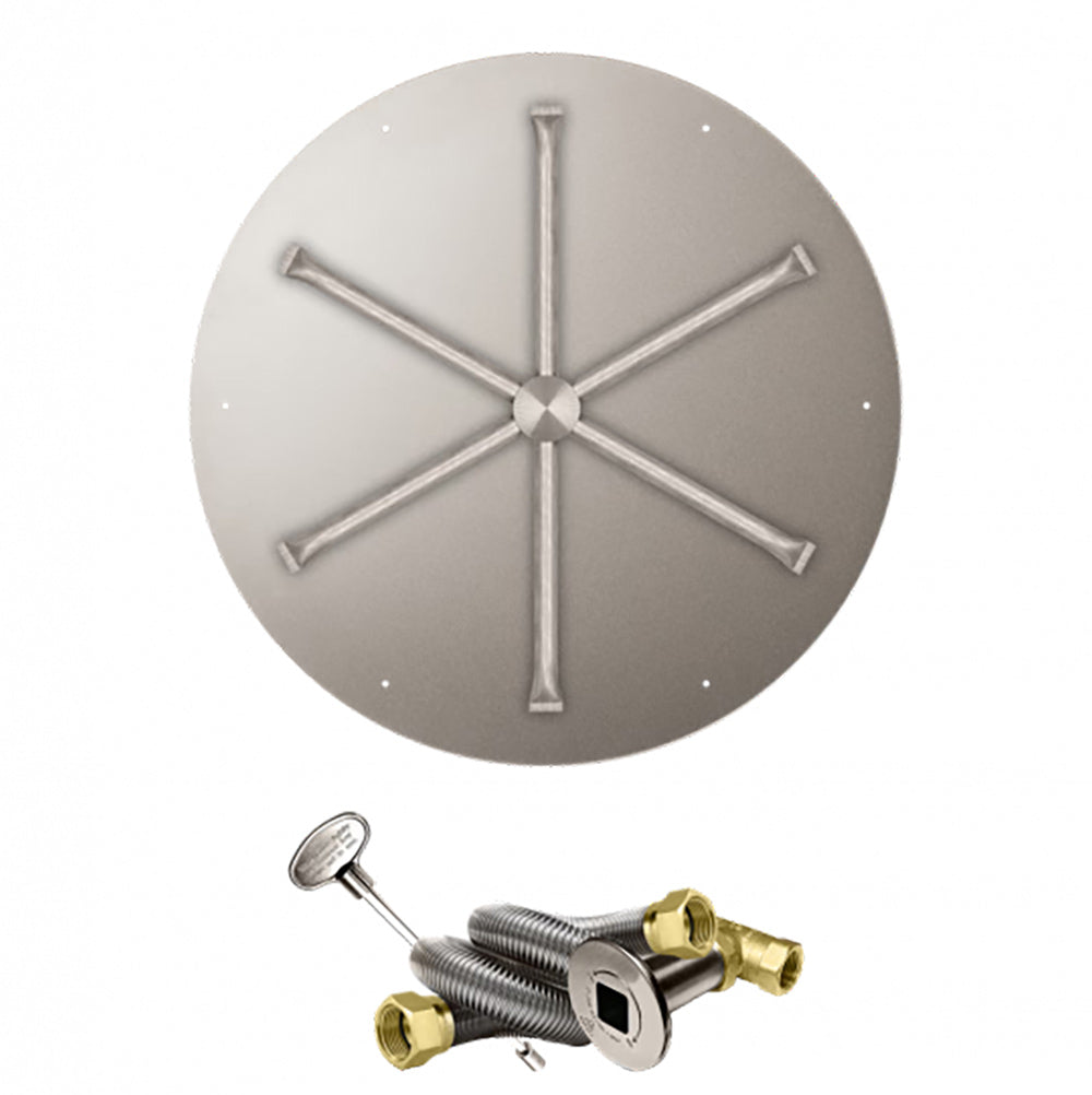 Gas fire pit burner kit round stainless cover with cross arms and connected ignition tubing