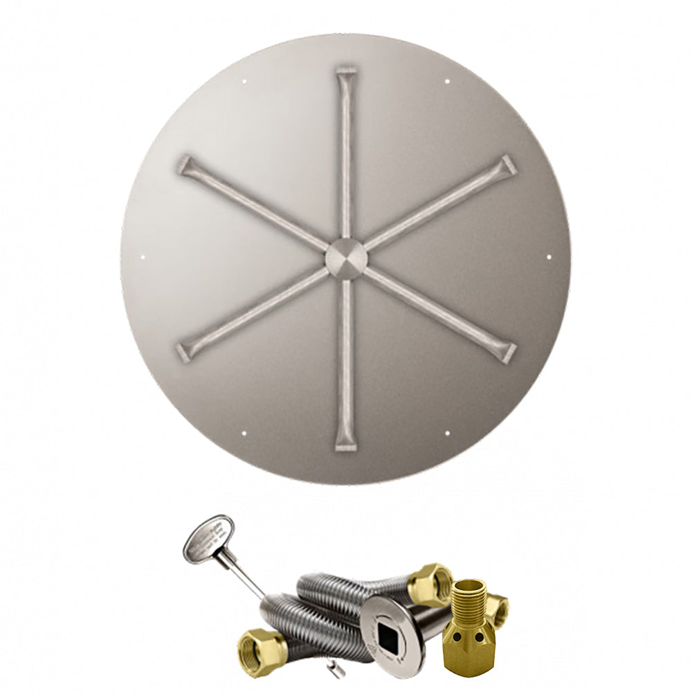 Firegear FPB-DBSMT-HC Match Light Ignition Gas Fire Pit Burner Kit with Round Flat Pan & Stainless Steel Burning Spur