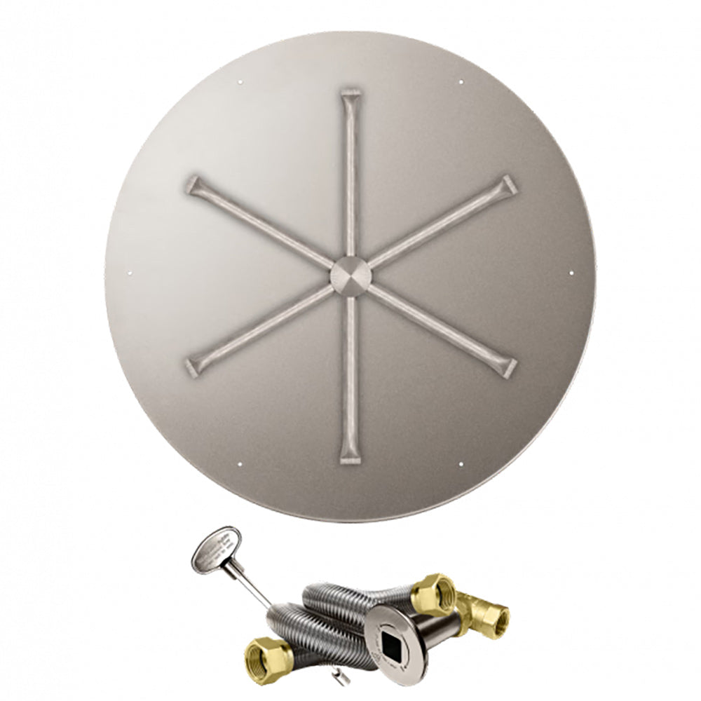 Firegear FPB-DBSMT-HC Match Light Ignition Gas Fire Pit Burner Kit with Round Flat Pan & Stainless Steel Burning Spur