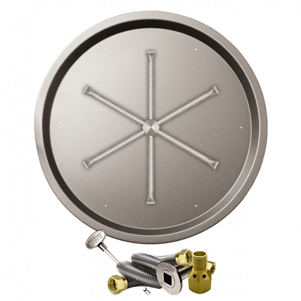 Firegear FPB-RBSMT-HC Match Light Ignition Gas Fire Pit Burner Kit with Round Drop Pan & Stainless Steel Burning Spur