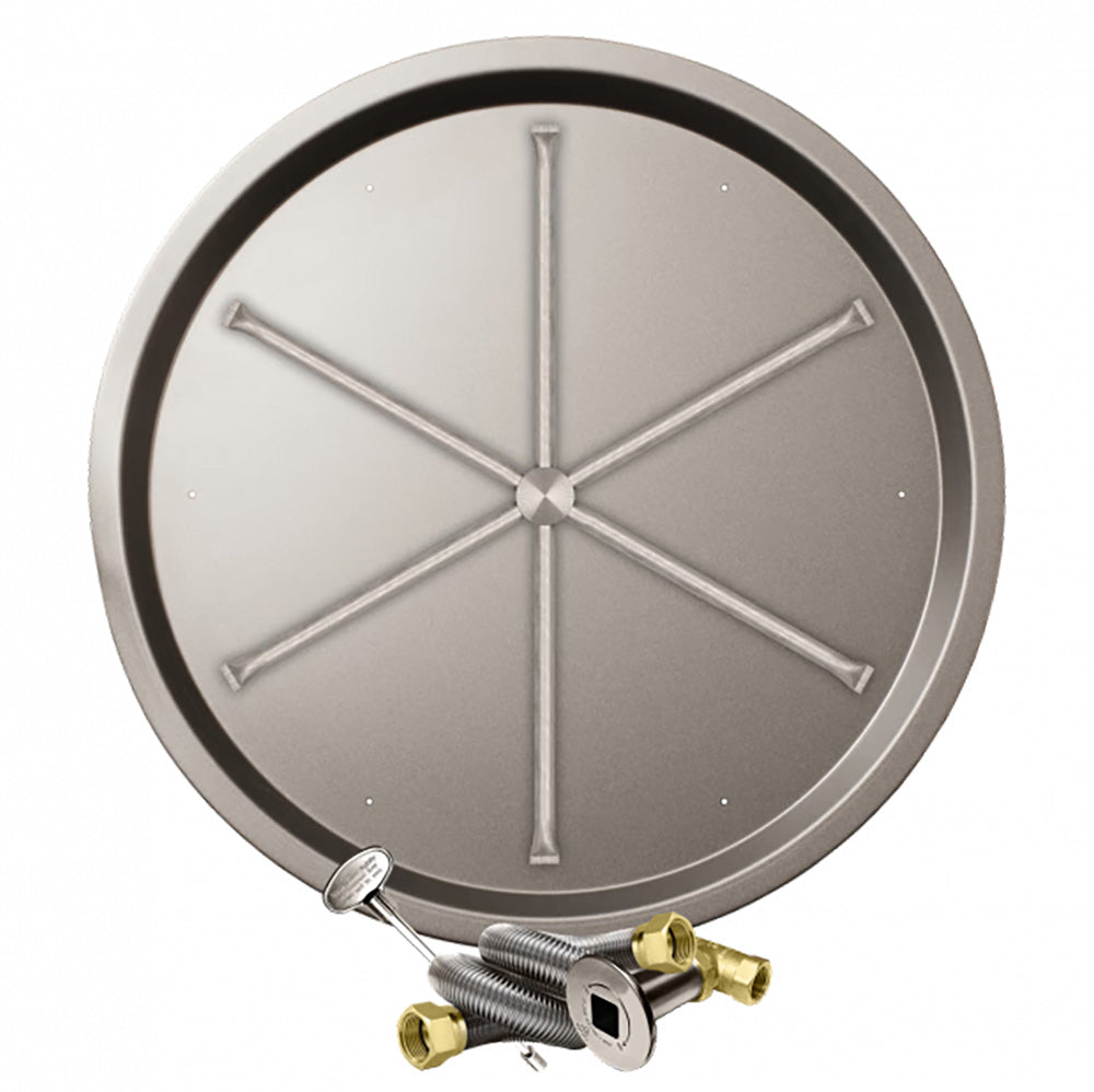 Stainless steel round burner pan with cross baffle and brass ignition fittings