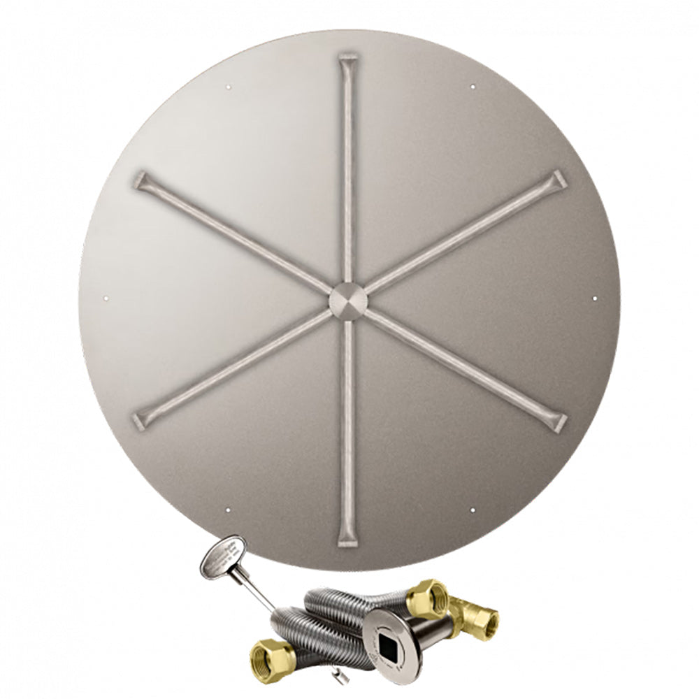 Firegear FPB-DBSMT-HC Match Light Ignition Gas Fire Pit Burner Kit with Round Flat Pan & Stainless Steel Burning Spur