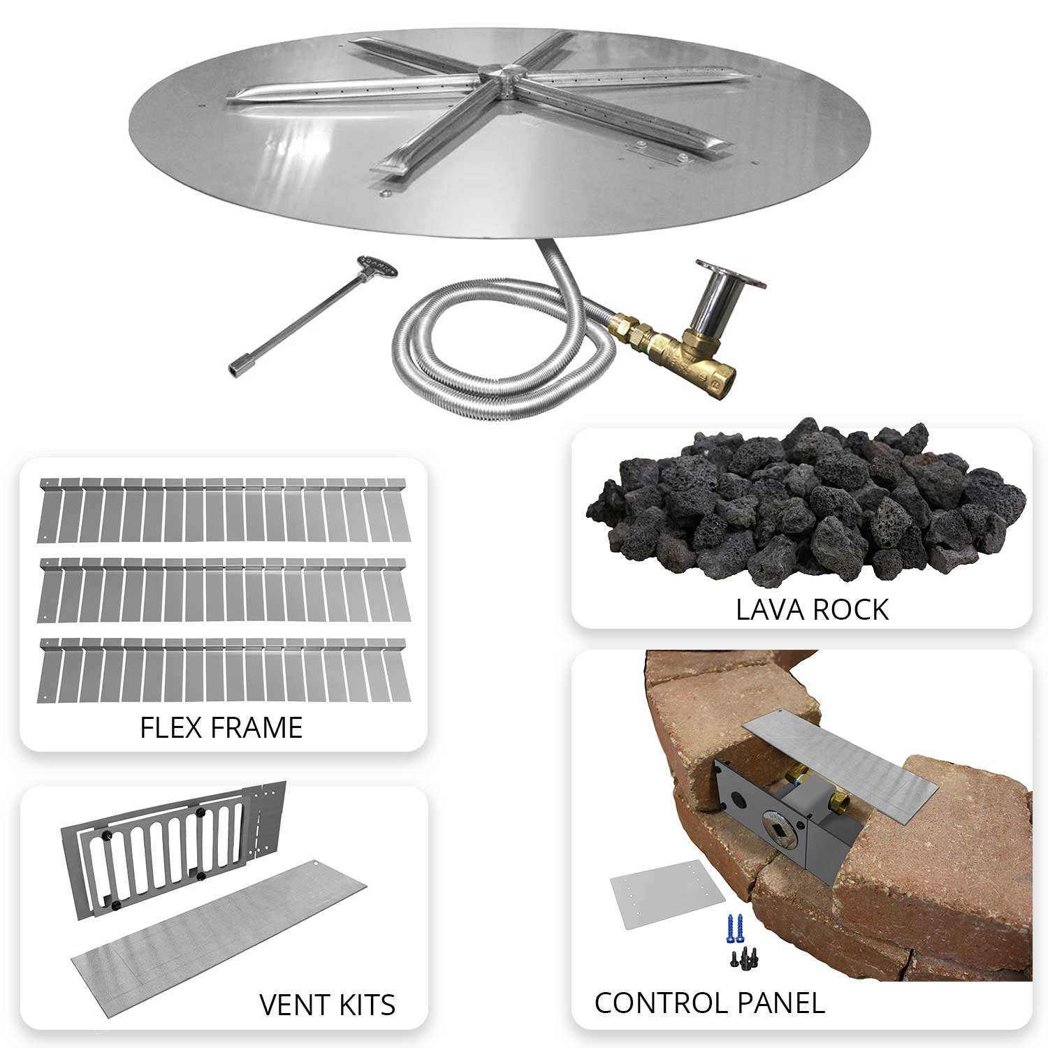 Firegear FPB-DBSMT-PK Round Stainless Steel Gas Fire Pit Burner Kit for Paver Blocks with Match Light Ignition