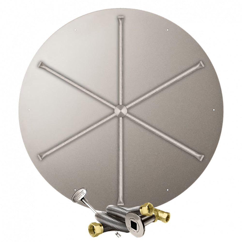 Gas fire pit burner kit round stainless cover with cross burner arms and ignition parts