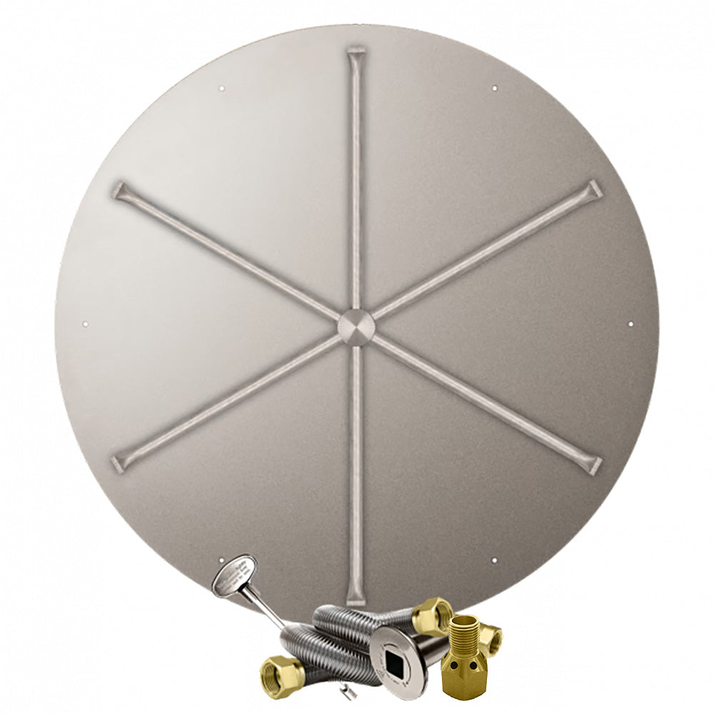 Firegear FPB-DBSMT-HC Match Light Ignition Gas Fire Pit Burner Kit with Round Flat Pan & Stainless Steel Burning Spur