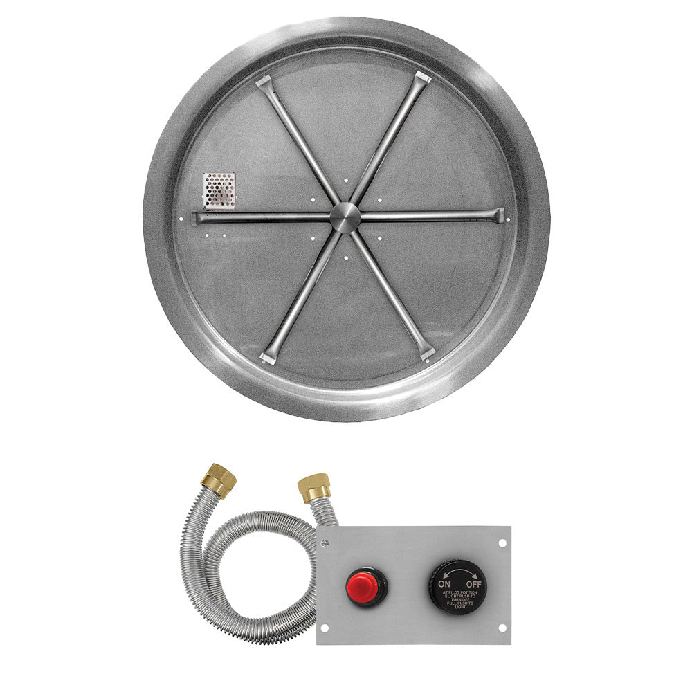 Firegear FPB-RBSTPSI Flame Sensing Spark Ignition Gas Fire Pit Burner Kit with Round Drop Pan & Stainless Steel Burning Spur