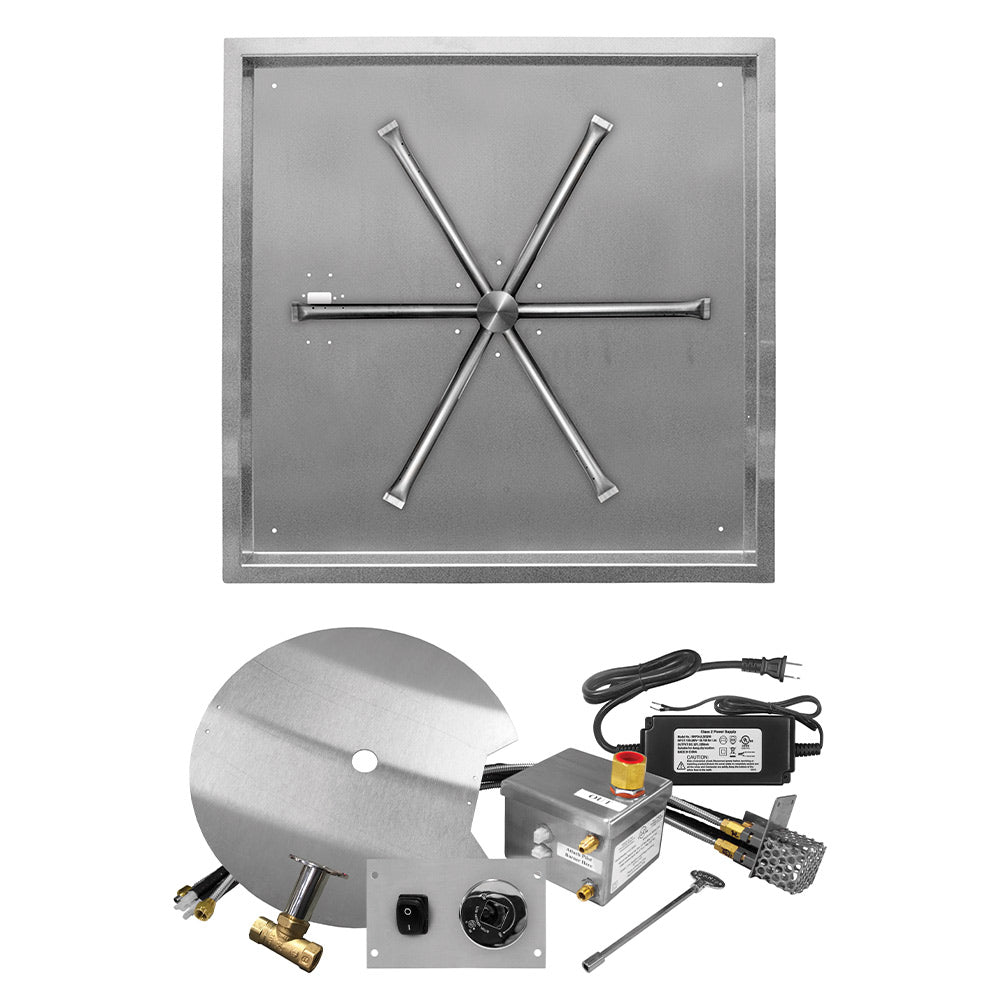 Stainless steel square drop pan with cross-shaped burning spur set for gas fire pit
